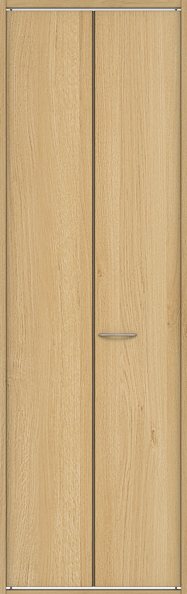 クローク収納　イエリア　折戸ユニット　フラット縦木目タイプ　ウッド扉　四方枠（固定枠）　セット　７３５幅（３尺間口）　２３３０高　〈ライトオーカー柄〉　ハンドル角型〈ブラック色〉