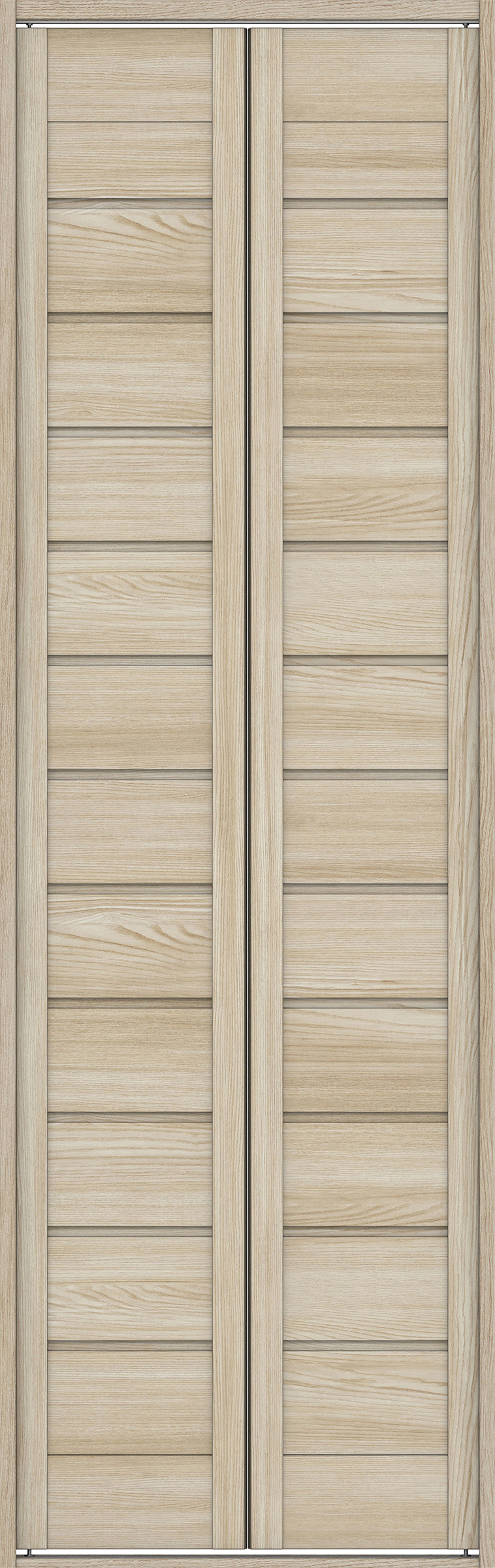 クローク収納　イエリア　折戸ユニット　通気タイプ　ウッド扉　四方枠（固定枠）　セット　７３５幅（３尺間口）　２３３０高　〈ソフトグレージュ柄〉　ハンドルレス