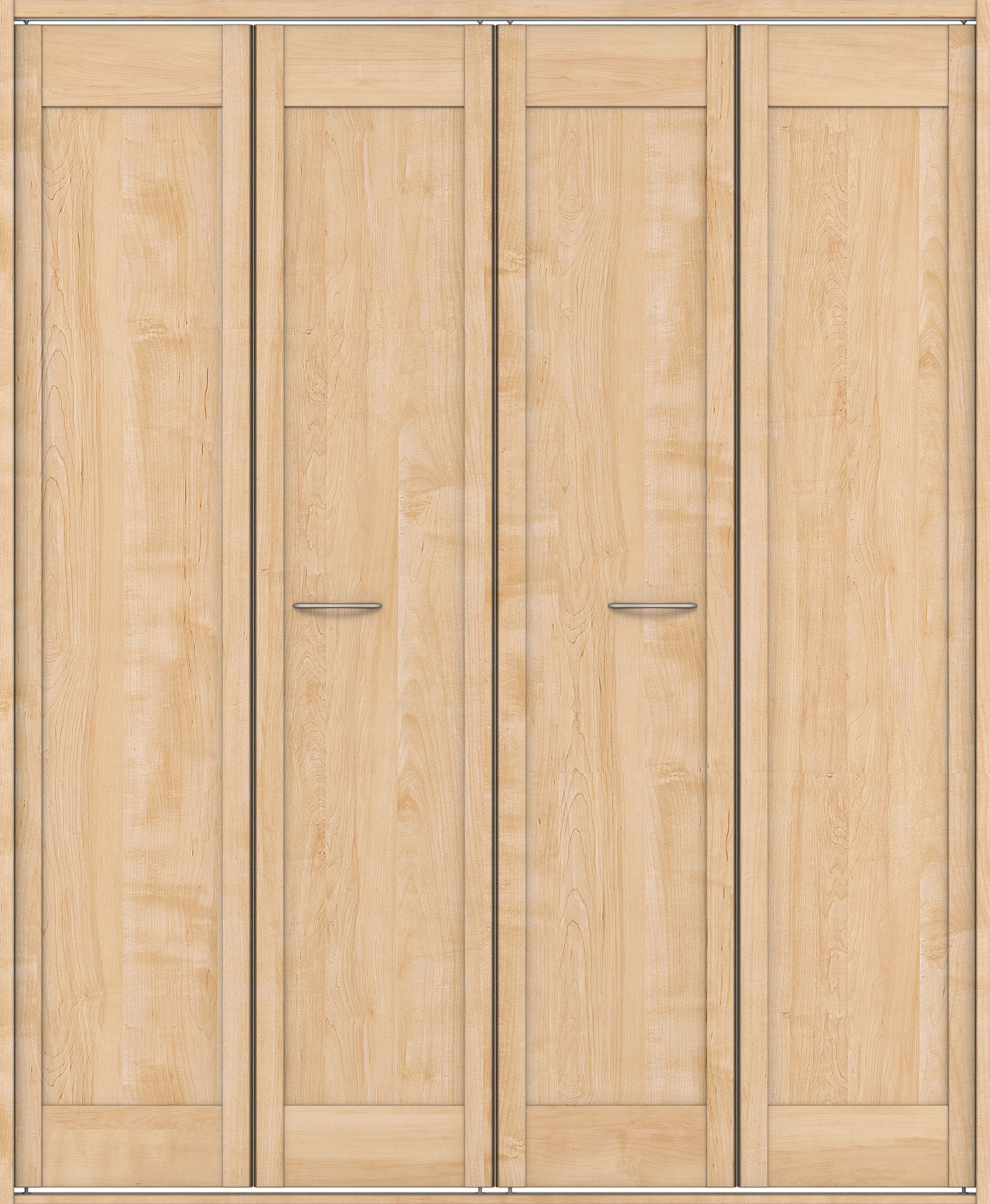 クローク収納　イエリア　折戸ユニット　カマチタイプ　ウッド扉　四方枠（固定枠）　セット　１６８０幅（６尺間口）　２０４５高　〈ミルベージュ柄〉　ハンドルラウンド型〈Ｔシルバー色〉