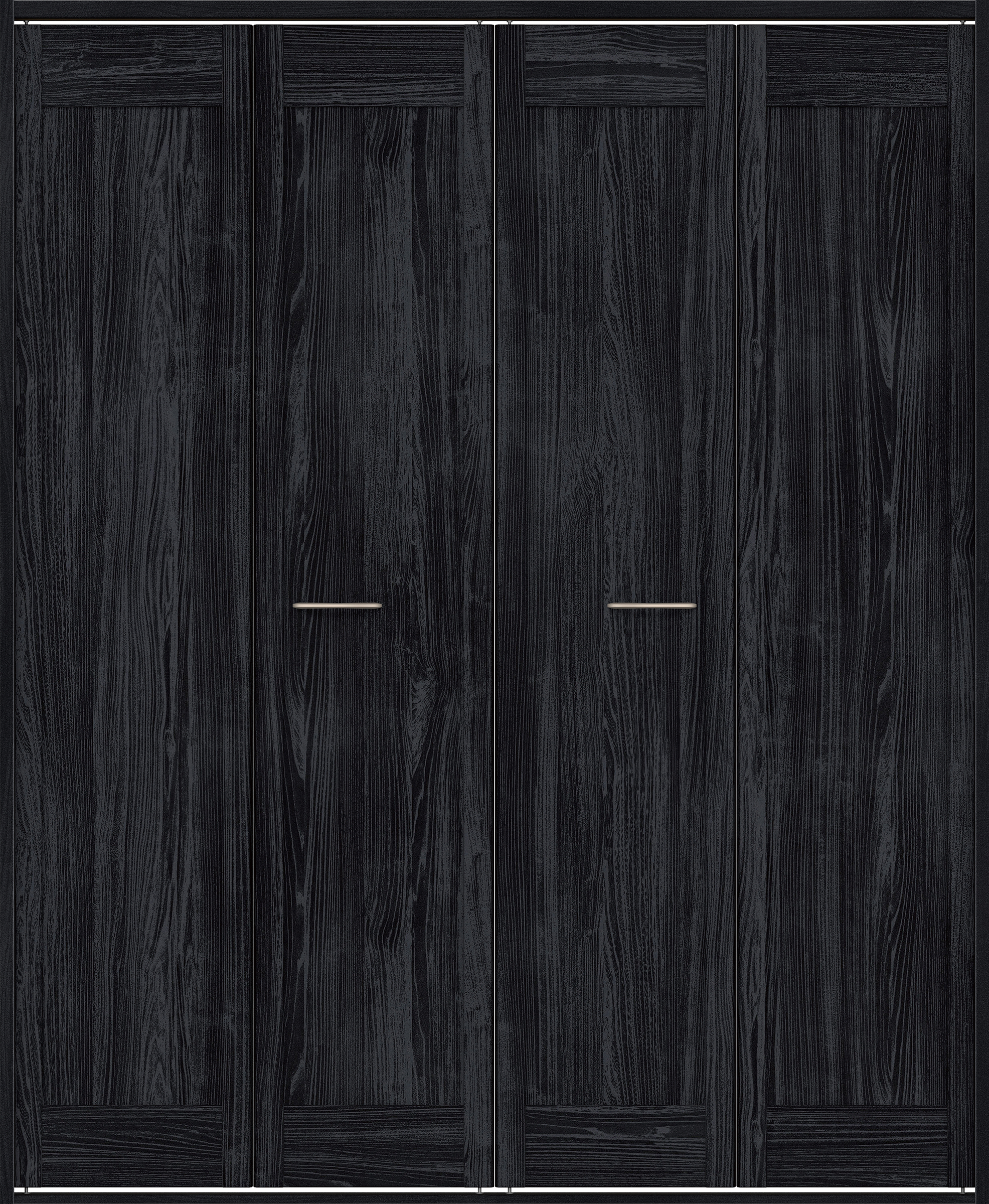 クローク収納　イエリア　折戸ユニット　カマチタイプ　ウッド扉　四方枠（固定枠）　セット　１６４４幅（６尺小間口）　２０４５高　〈モスブラック柄〉　ハンドルラウンド型〈Ｔシルバー色〉