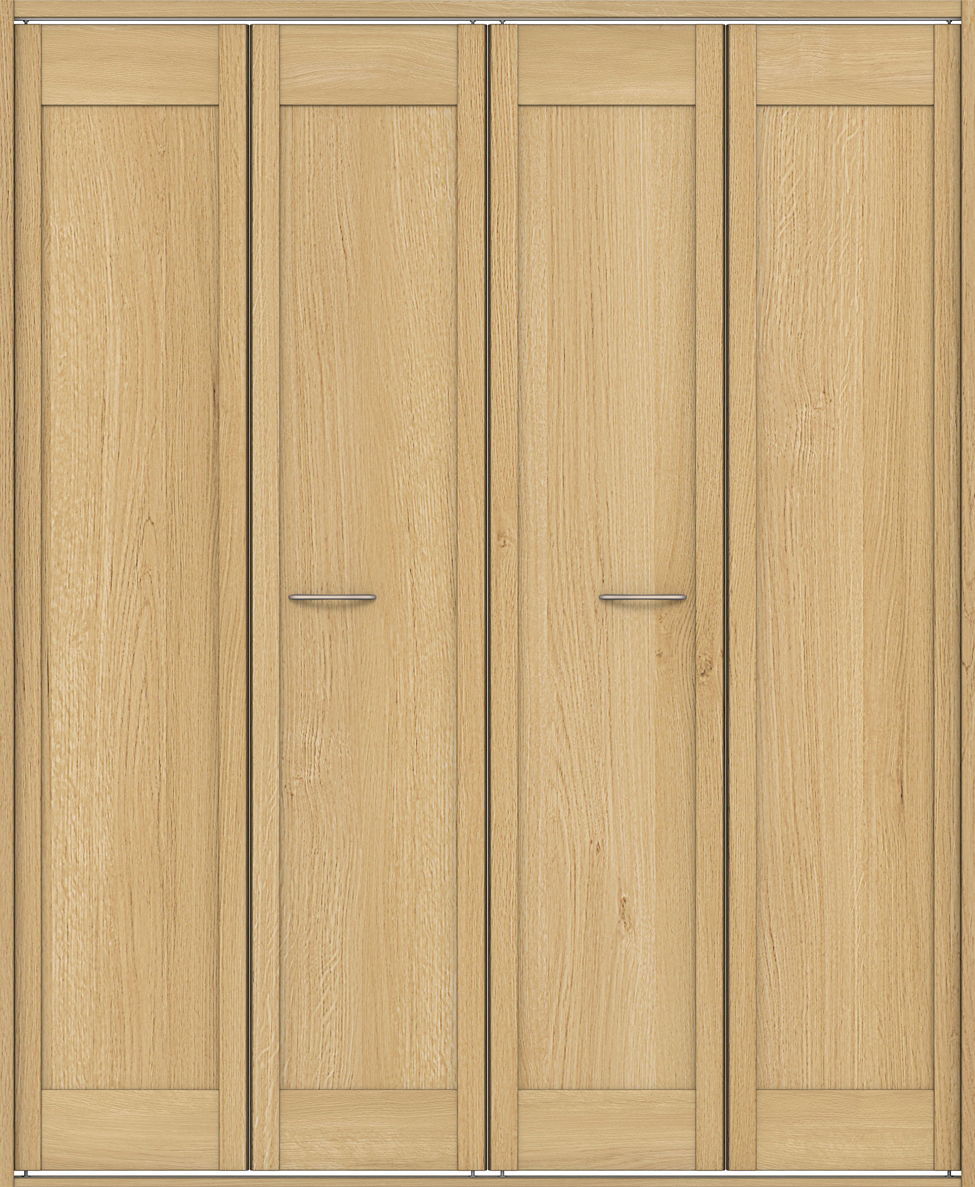 クローク収納　イエリア　折戸ユニット　カマチタイプ　ウッド扉　四方枠（固定枠）　セット　１６８０幅（６尺間口）　２０４５高　〈ライトオーカー柄〉　ハンドルラウンド型〈Ｔシルバー色〉