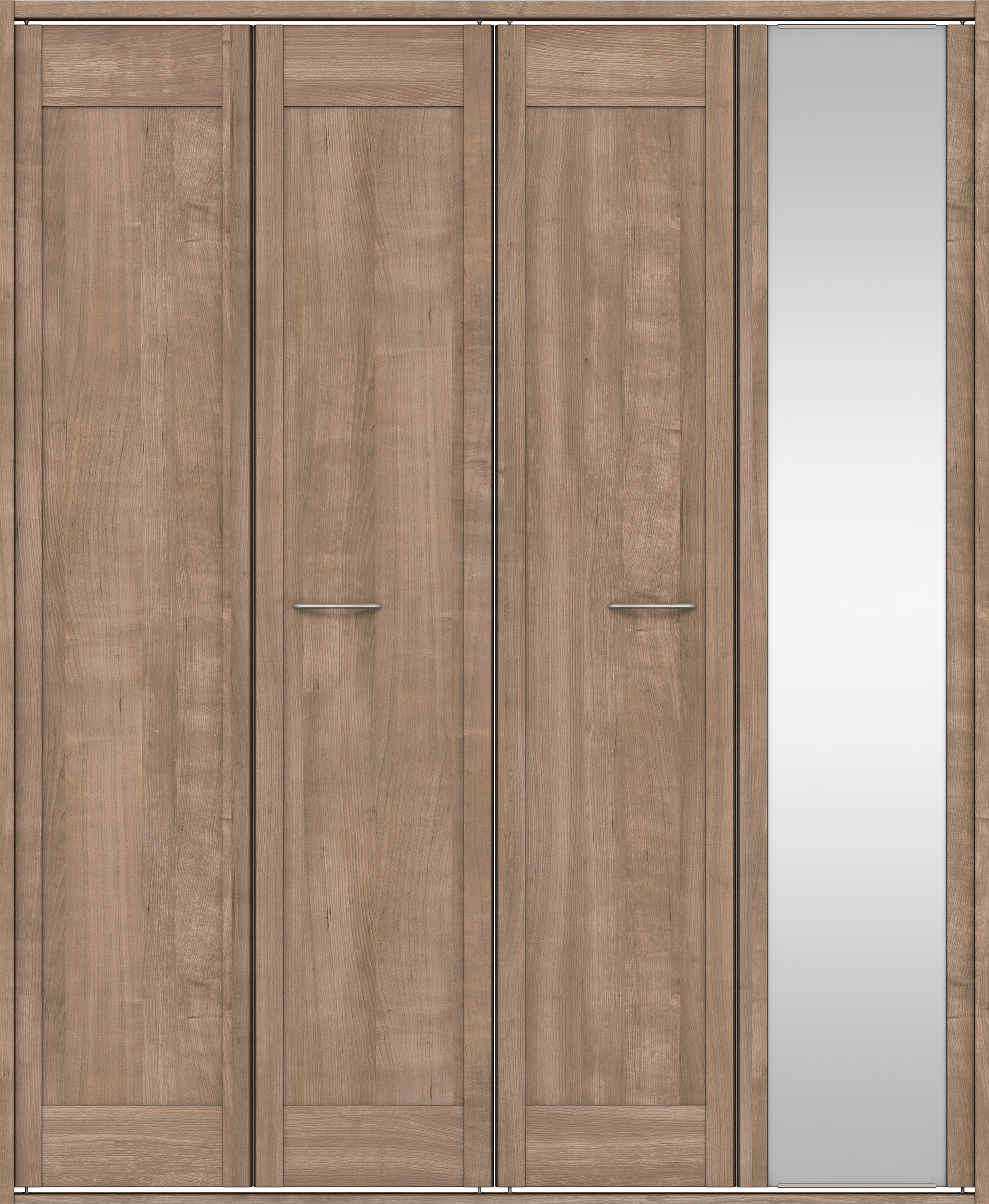 クローク収納　イエリア　折戸ユニット　カマチタイプ　ミラー扉　四方枠（固定枠）　セット　１６４４幅（６尺小間口）　２０４５高　〈トープグレー柄〉　ハンドルラウンド型〈Ｔシルバー色〉