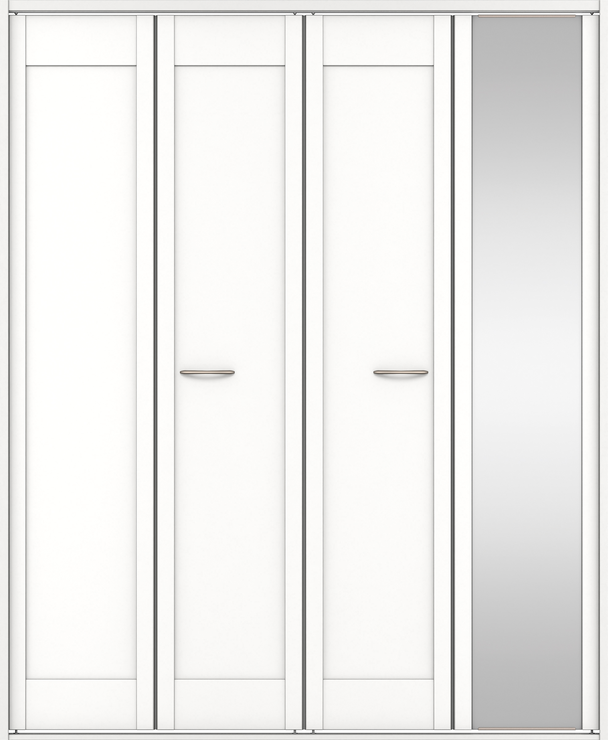 クローク収納　イエリア　折戸ユニット　カマチタイプ　ミラー扉　四方枠（固定枠）　セット　１６４４幅（６尺小間口）　２０４５高　〈パウダーホワイト柄〉　ハンドルラウンド型〈Ｔシルバー色〉