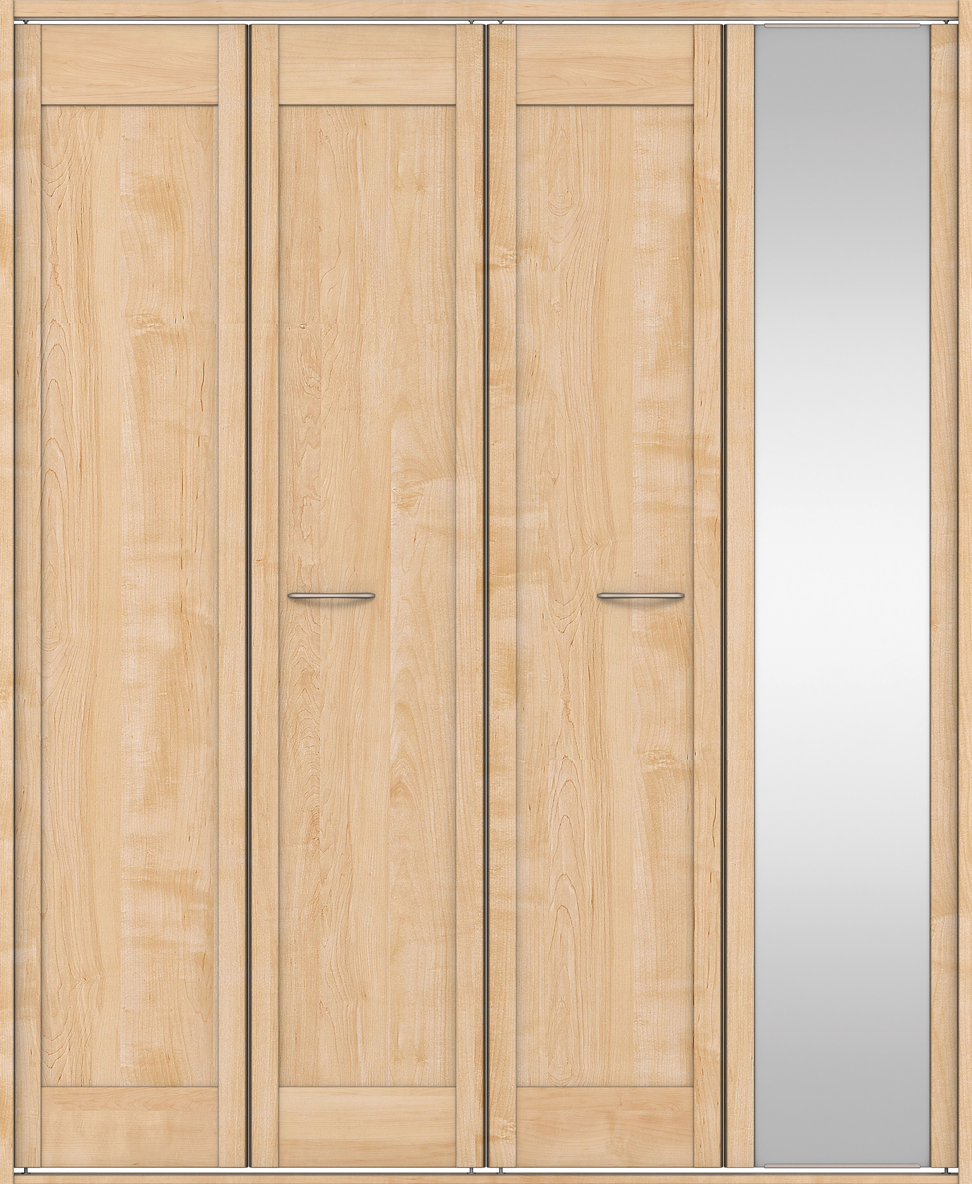 クローク収納　イエリア　折戸ユニット　カマチタイプ　ミラー扉　四方枠（固定枠）　セット　１６８０幅（６尺間口）　２０４５高　〈ミルベージュ柄〉　ハンドルラウンド型〈Ｔシルバー色〉