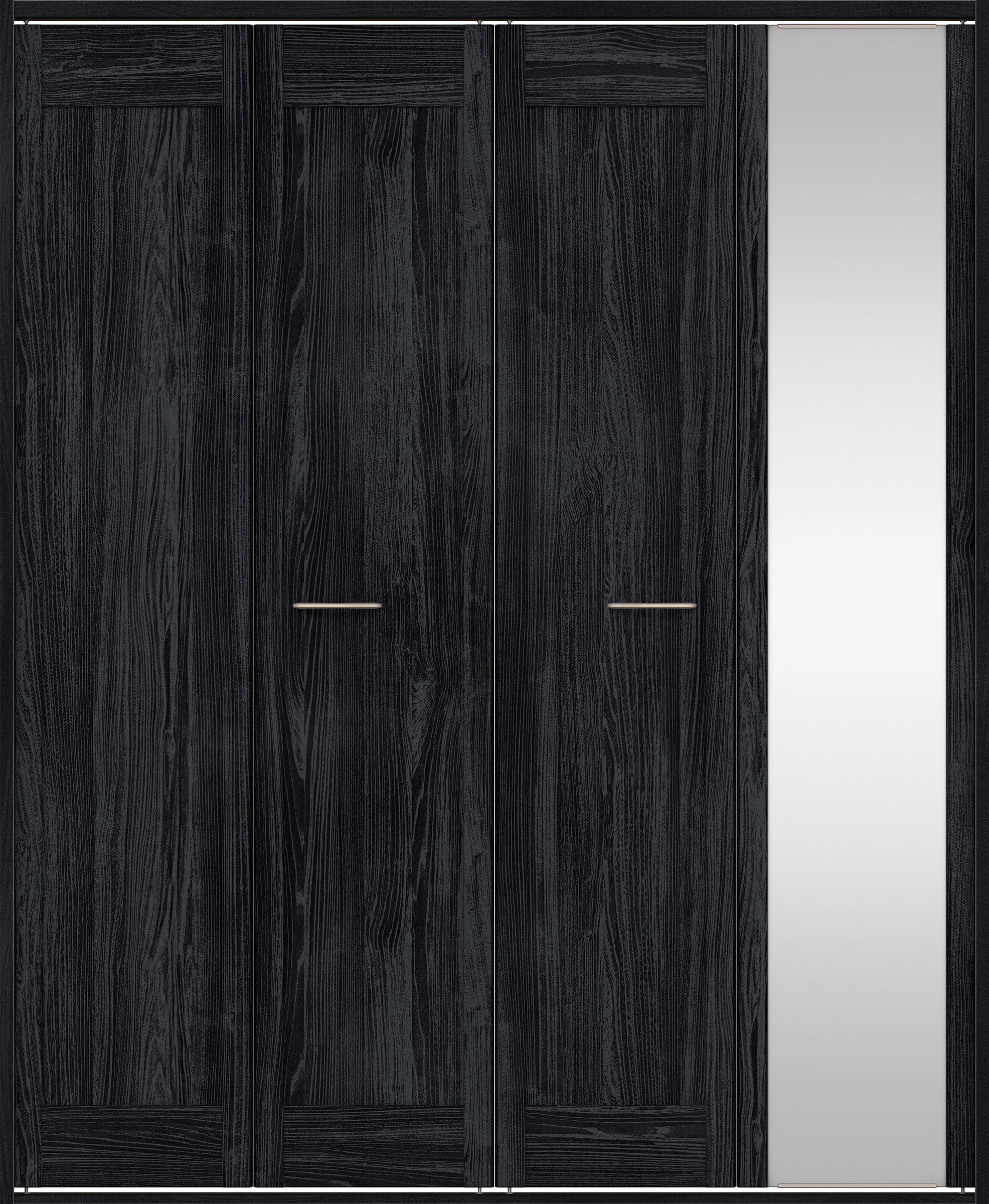 クローク収納　イエリア　折戸ユニット　カマチタイプ　ミラー扉　四方枠（固定枠）　セット　１６４４幅（６尺小間口）　２０４５高　〈モスブラック柄〉　ハンドルラウンド型〈Ｔシルバー色〉