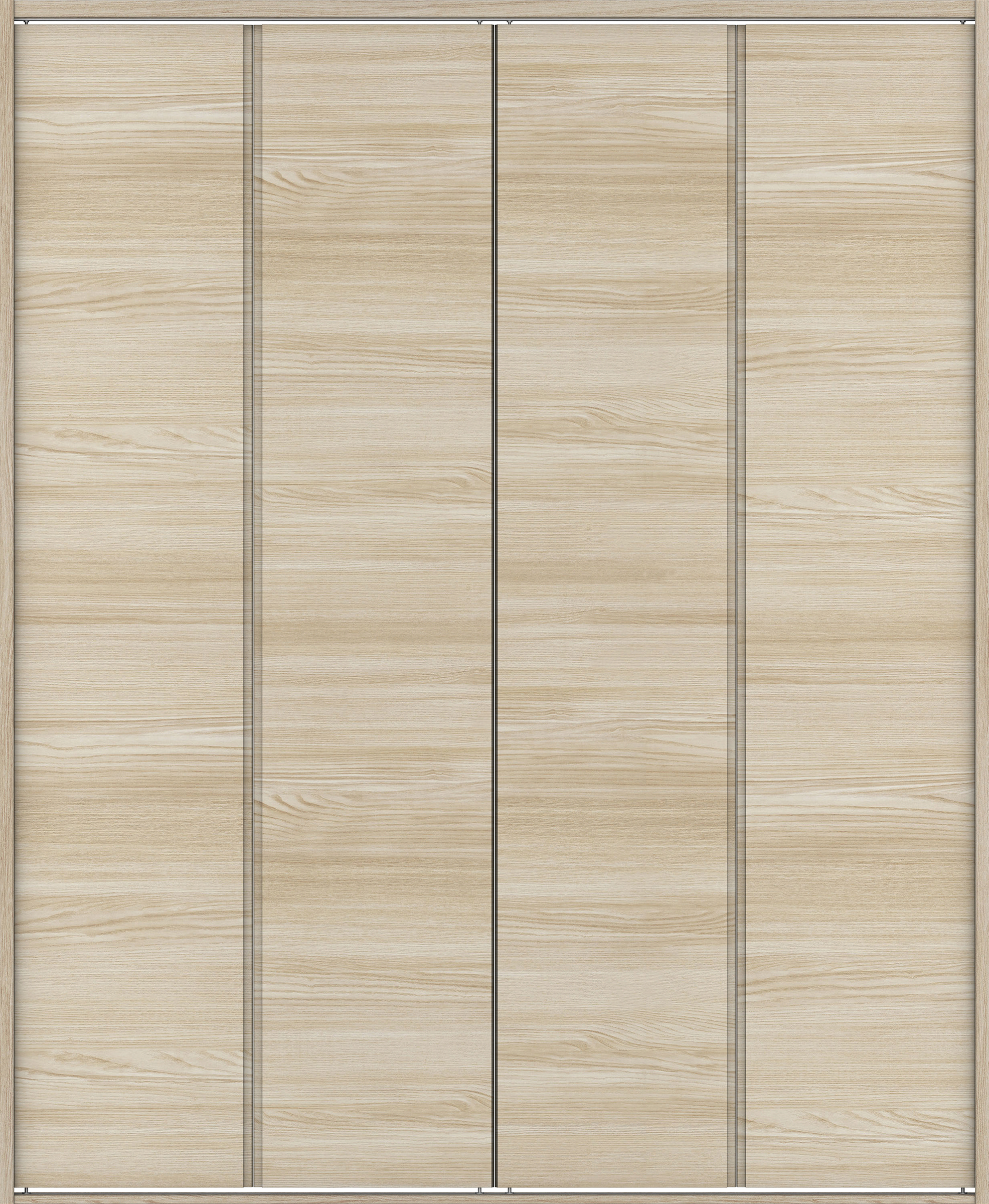 クローク収納　イエリア　折戸ユニット　ハンドルレス横木目タイプ　ウッド扉　四方枠（固定枠）　セット　１８２０幅（２Ｍ間口）　２０４５高　〈ソフトグレージュ柄〉　ハンドルレス