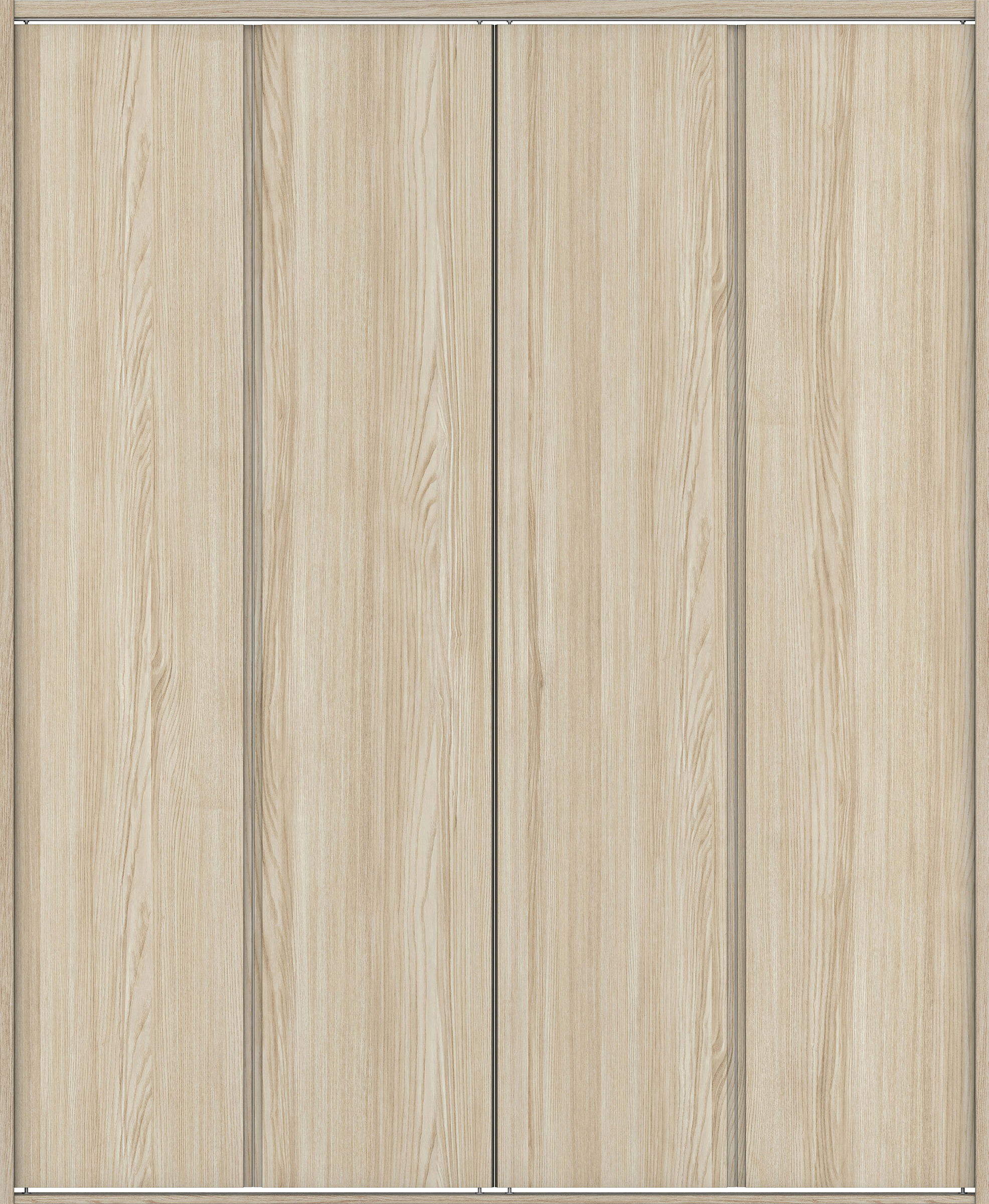 クローク収納　イエリア　折戸ユニット　ハンドルレス縦木目タイプ　ウッド扉　四方枠（固定枠）　セット　１８２０幅（２Ｍ間口）　２０４５高　〈ソフトグレージュ柄〉　ハンドルレス