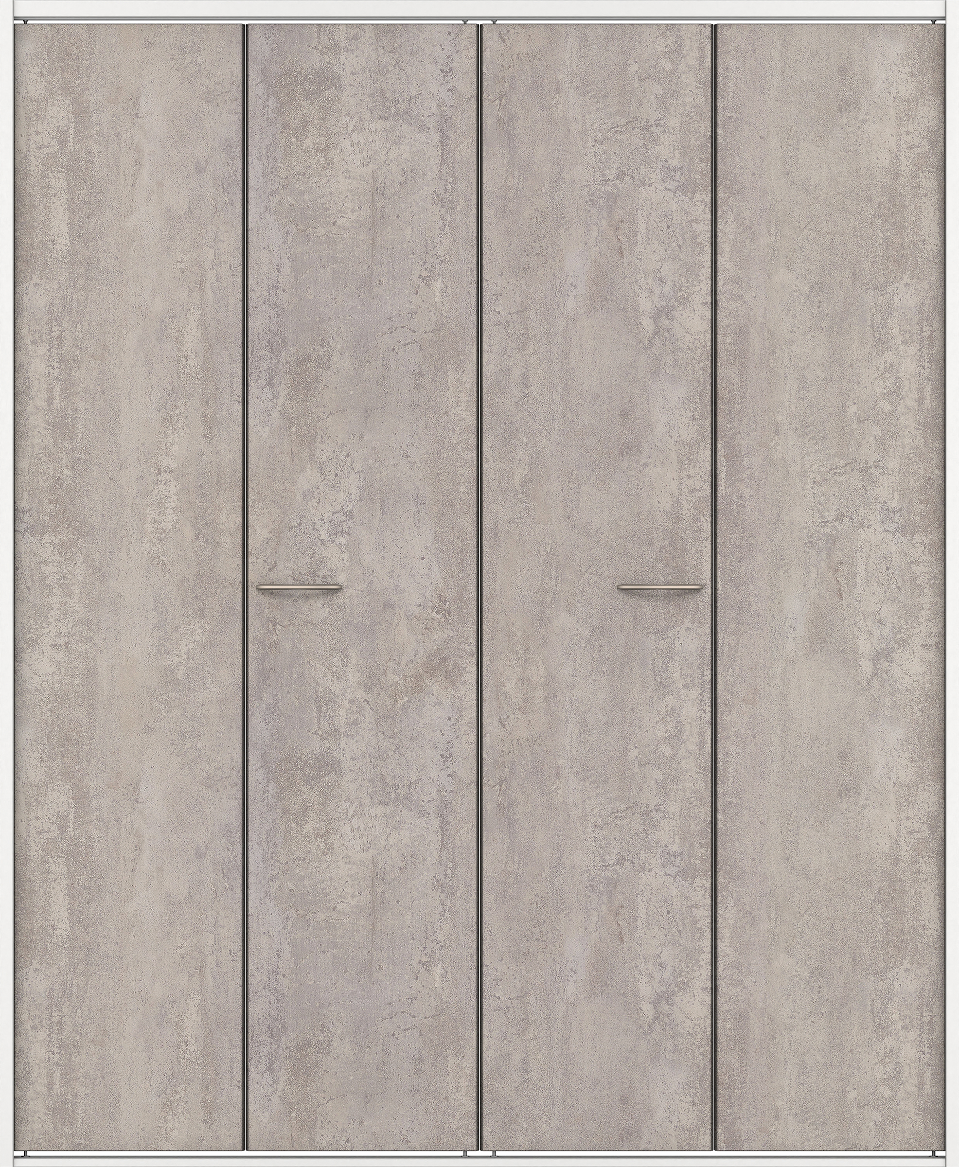 クローク収納　イエリア　折戸ユニット　フラットタイプ　パネル扉　四方枠（固定枠）　セット　１６８０幅（６尺間口）　２０４５高　〈コンクリートグレー柄〉　ハンドルラウンド型〈ブラック色〉