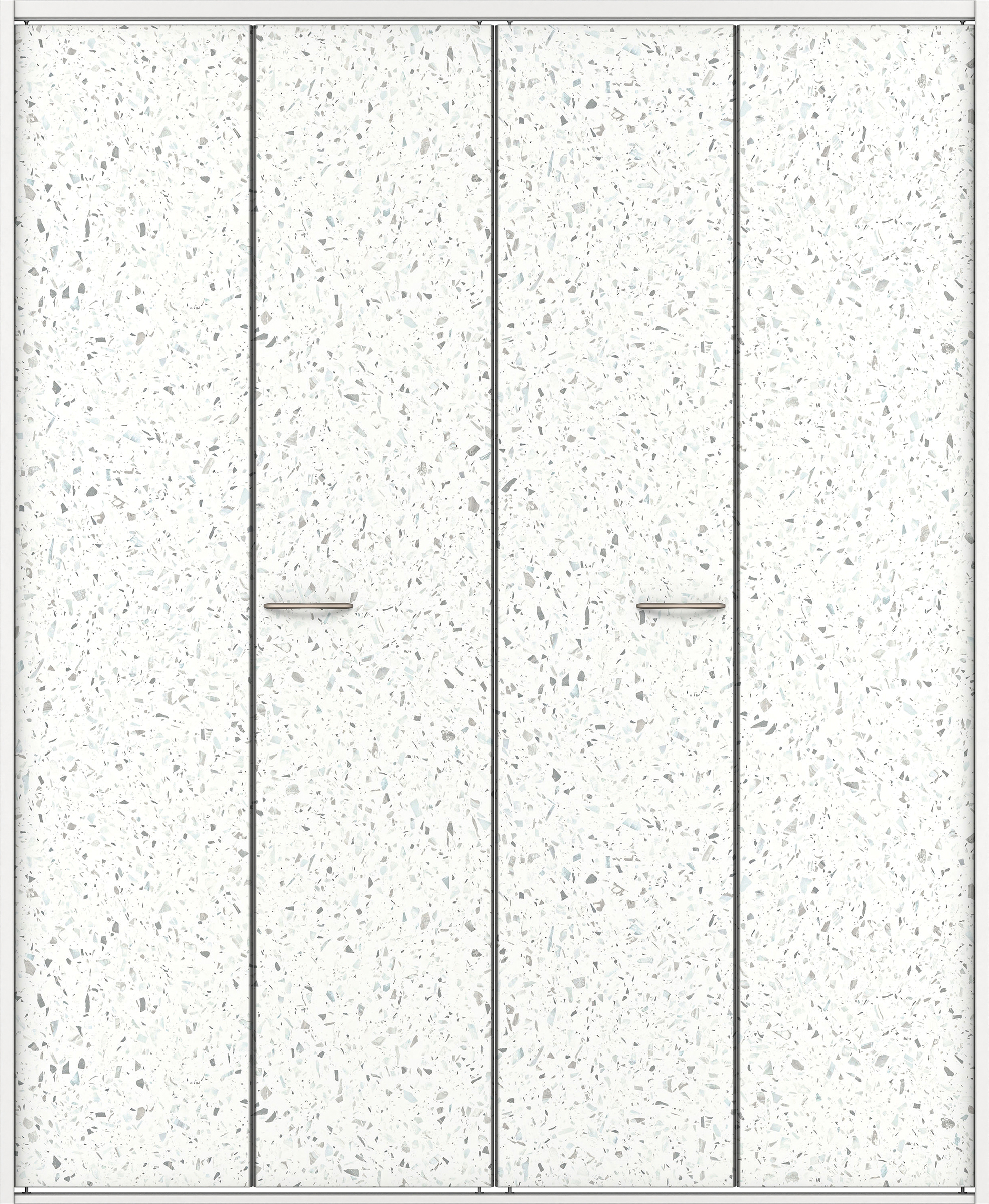 クローク収納　イエリア　折戸ユニット　フラットタイプ　パネル扉　四方枠（固定枠）　セット　１６４４幅（６尺小間口）　２０４５高　〈テラゾホワイト柄〉　ハンドル角型〈Ｔシルバー色〉