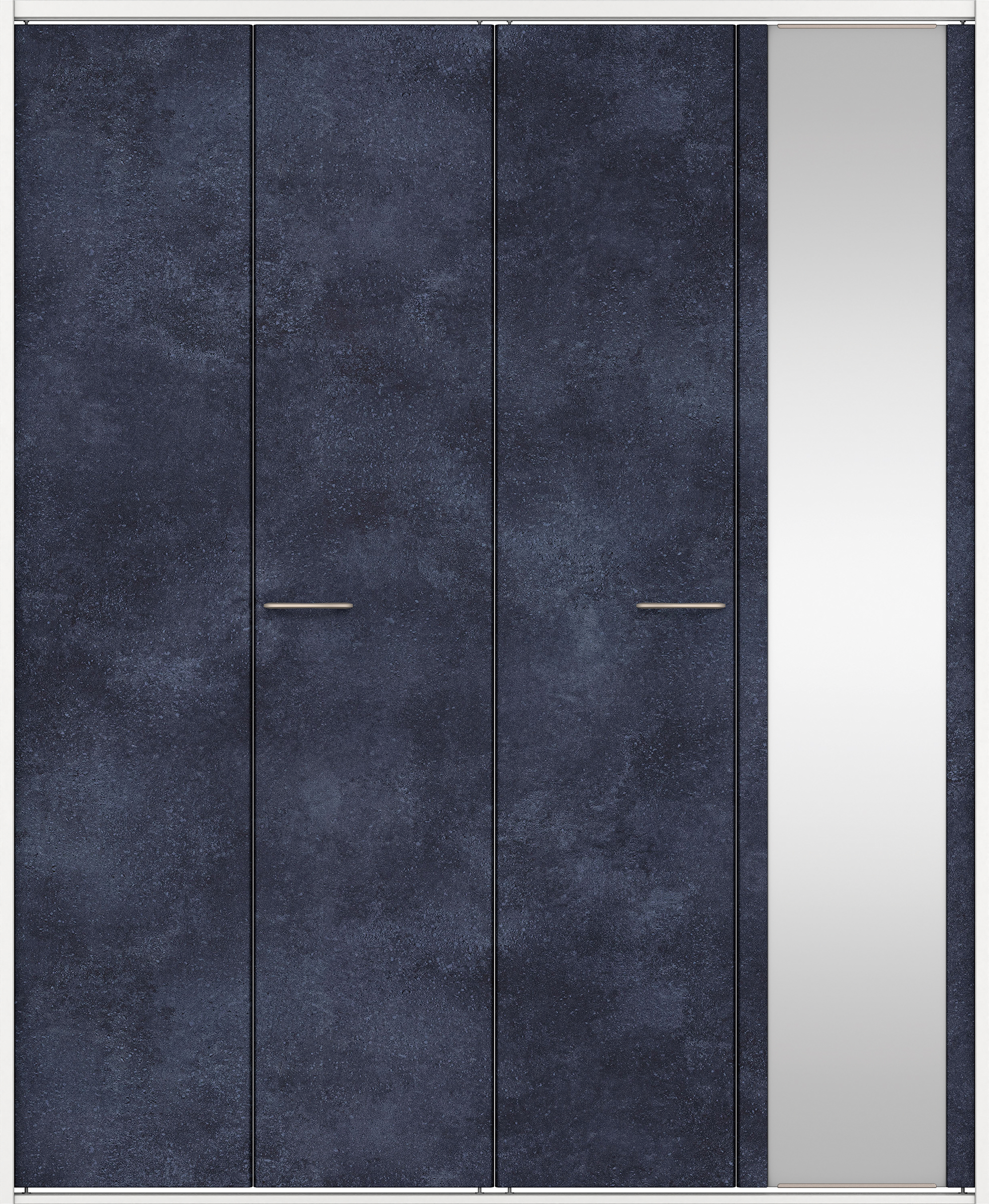 クローク収納　イエリア　折戸ユニット　フラットタイプ　ミラー扉　四方枠（固定枠）　セット　１６４４幅（６尺小間口）　２０４５高　〈コバルトブルー柄〉　ハンドルラウンド型〈鏡面クローム仕上げ〉