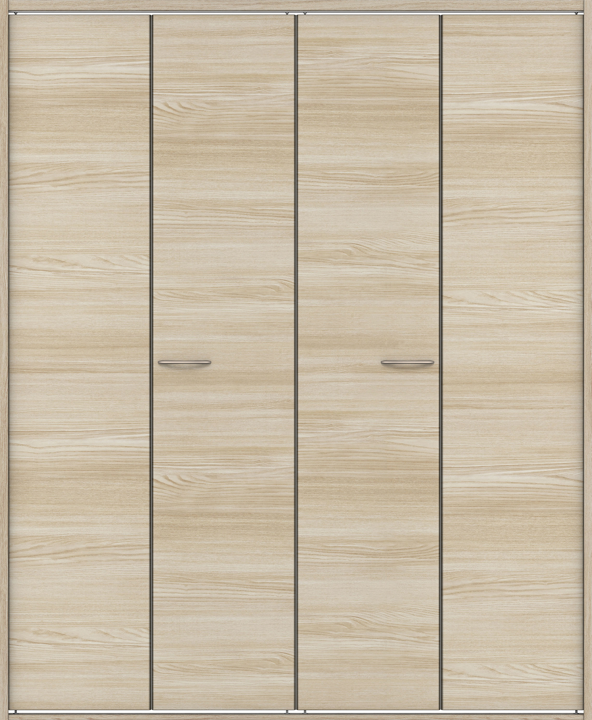 クローク収納　イエリア　折戸ユニット　フラット横木目タイプ　ウッド扉　四方枠（固定枠）　セット　１６４４幅（６尺小間口）　２０４５高　〈ソフトグレージュ柄〉　ハンドルラウンド型〈Ｔシルバー色〉