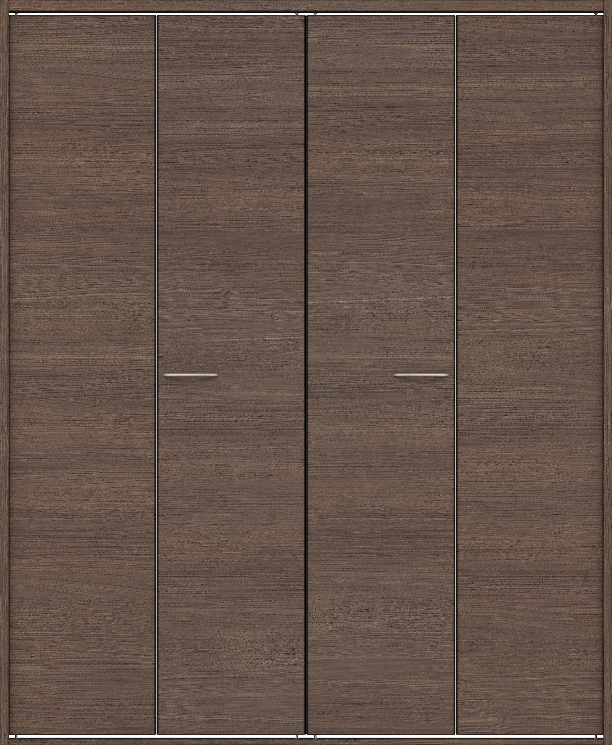 クローク収納　イエリア　折戸ユニット　フラット横木目タイプ　ウッド扉　四方枠（固定枠）　セット　１８２０幅（２Ｍ間口）　２０４５高　〈ダルブラウン柄〉　ハンドルラウンド型〈Ｔシルバー色〉