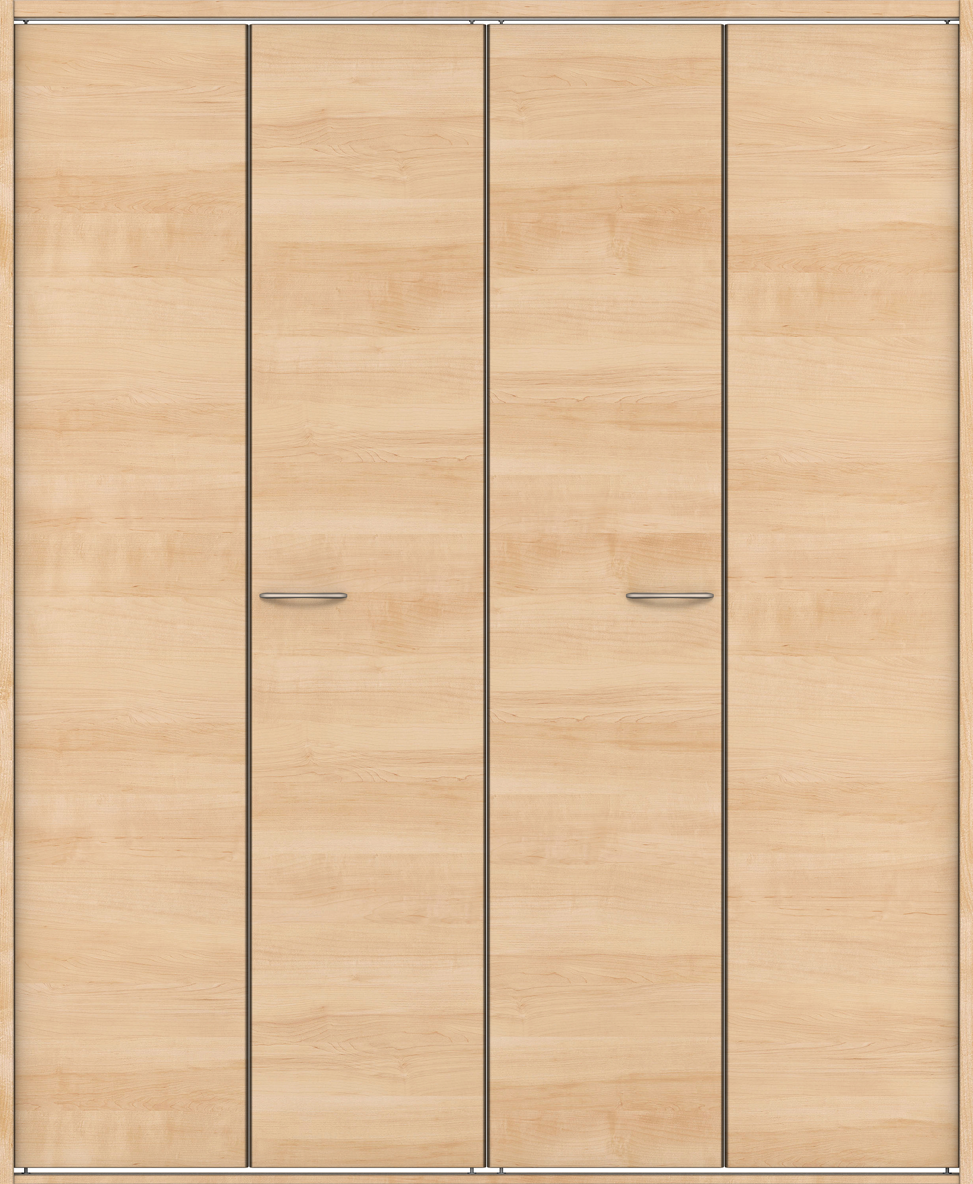 クローク収納　イエリア　折戸ユニット　フラット横木目タイプ　ウッド扉　四方枠（固定枠）　セット　１８２０幅（２Ｍ間口）　２０４５高　〈ミルベージュ柄〉　ハンドルラウンド型〈Ｔシルバー色〉