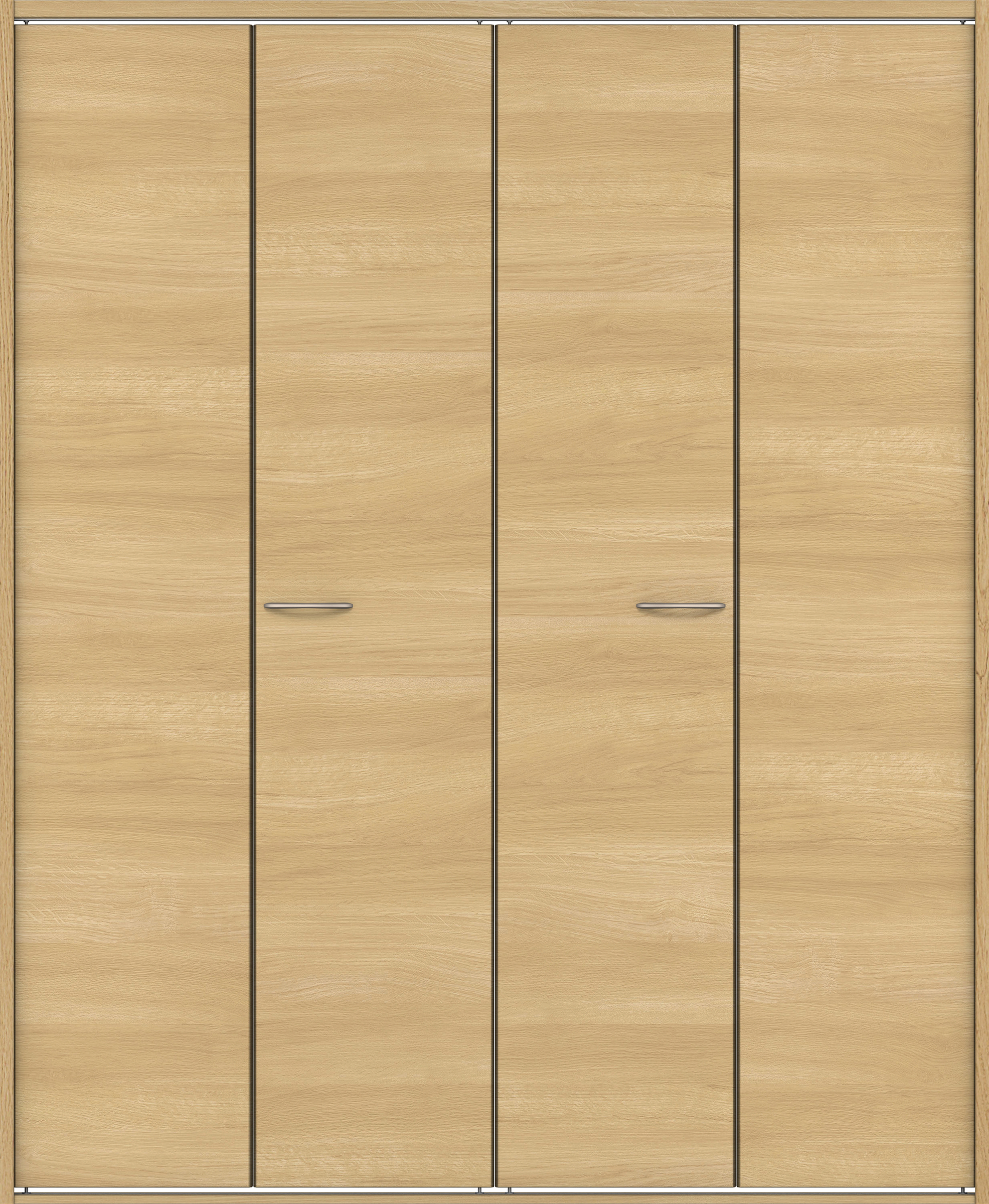 クローク収納　イエリア　折戸ユニット　フラット横木目タイプ　ウッド扉　四方枠（固定枠）　セット　１６４４幅（６尺小間口）　２０４５高　〈ライトオーカー柄〉　ハンドルラウンド型〈Ｔシルバー色〉