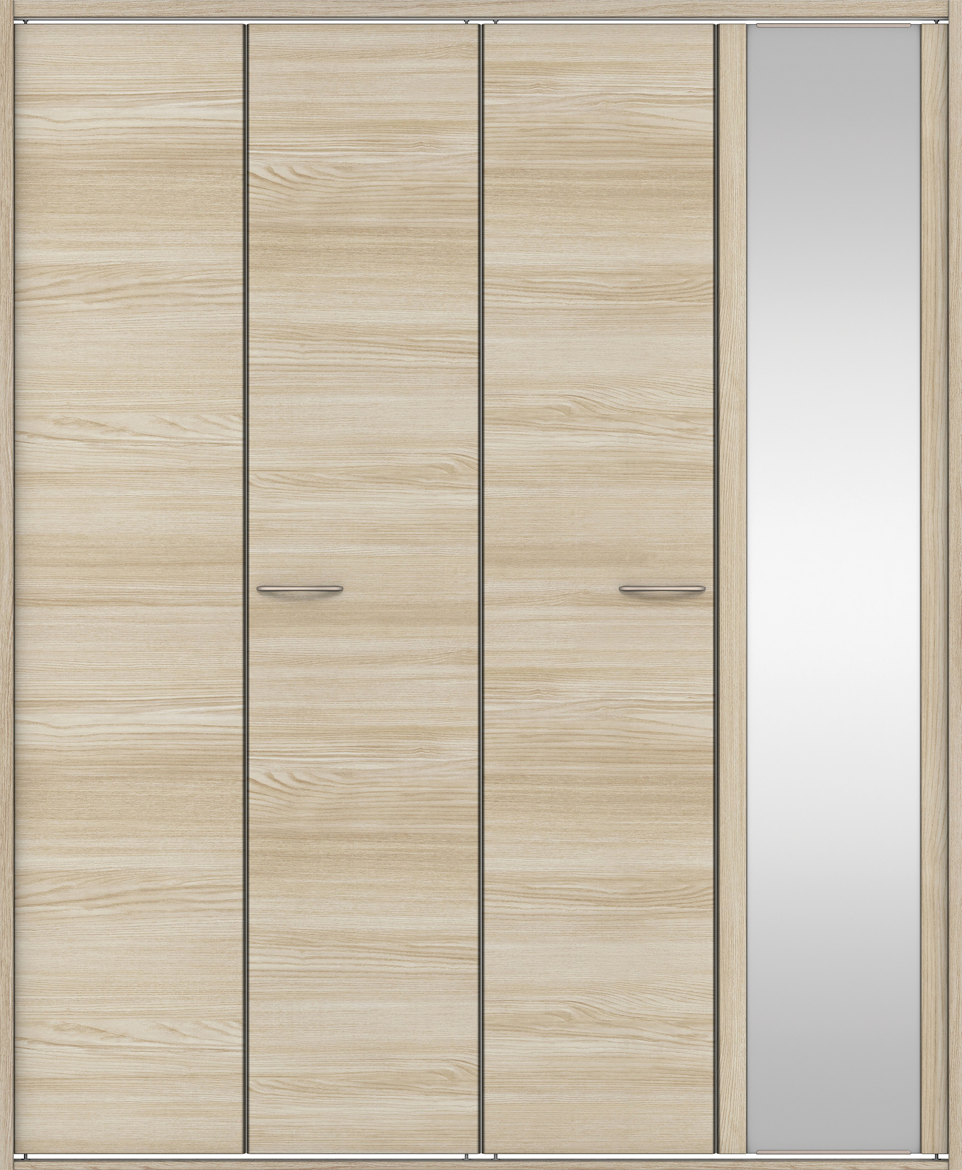 クローク収納　イエリア　折戸ユニット　フラット横木目タイプ　ミラー扉　四方枠（固定枠）　セット　１６４４幅（６尺小間口）　２０４５高　〈ソフトグレージュ柄〉　ハンドルラウンド型〈Ｔシルバー色〉