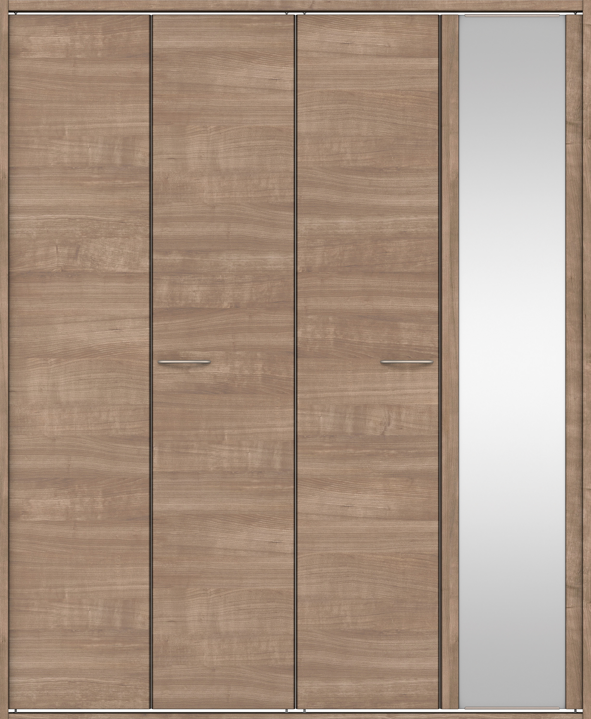 クローク収納　イエリア　折戸ユニット　フラット横木目タイプ　ミラー扉　四方枠（固定枠）　セット　１６４４幅（６尺小間口）　２０４５高　〈トープグレー柄〉　ハンドルラウンド型〈Ｔシルバー色〉