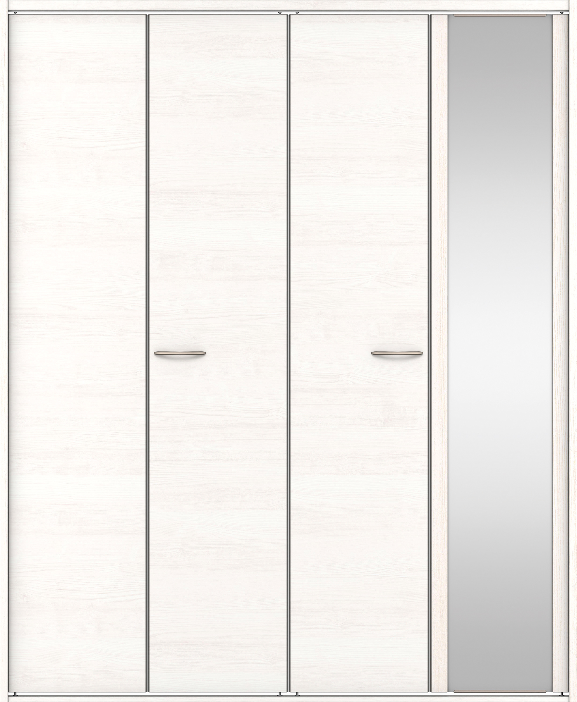 クローク収納　イエリア　折戸ユニット　フラット横木目タイプ　ミラー扉　四方枠（固定枠）　セット　１８２０幅（２Ｍ間口）　２０４５高　〈ネオホワイト柄〉　ハンドルラウンド型〈Ｔシルバー色〉