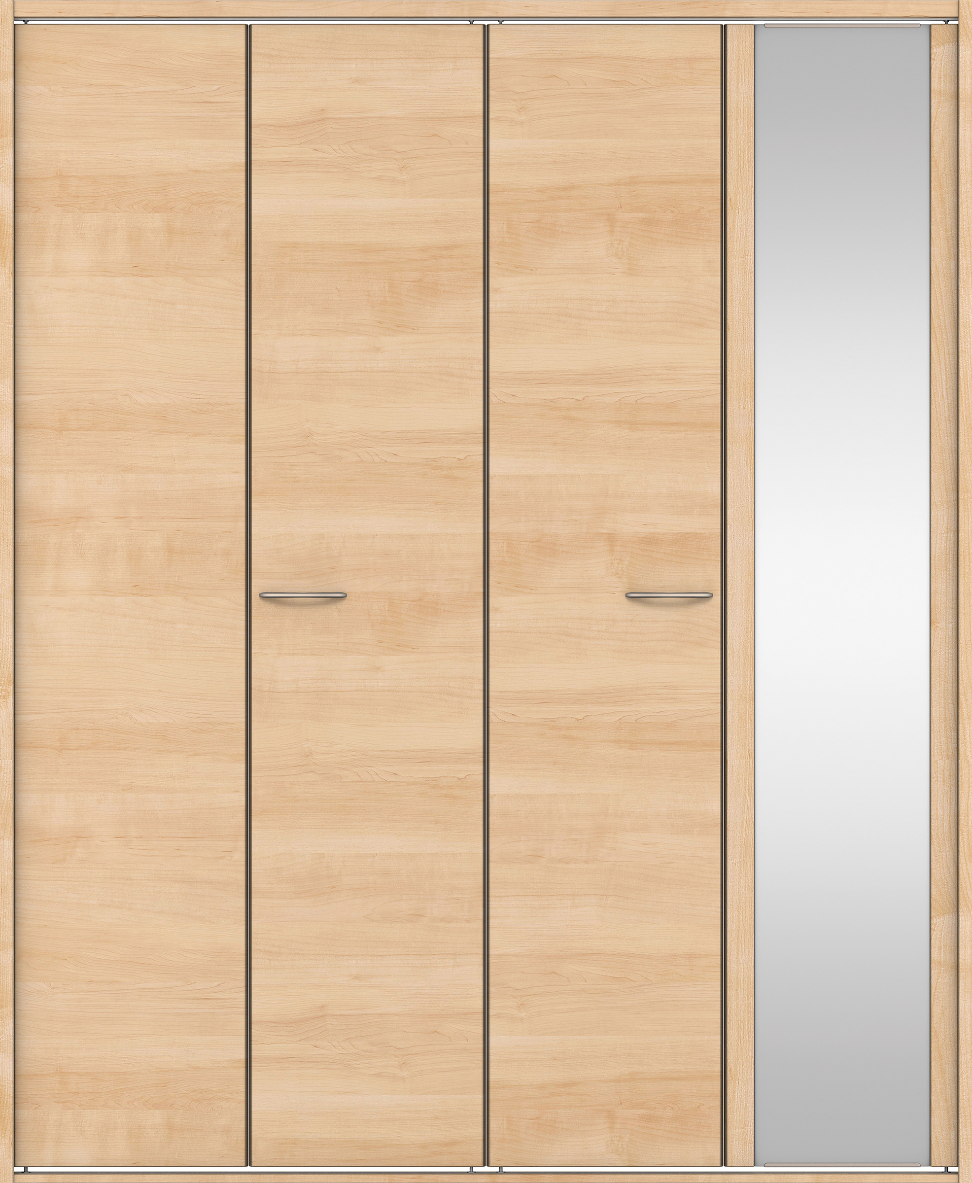 クローク収納　イエリア　折戸ユニット　フラット横木目タイプ　ミラー扉　四方枠（固定枠）　セット　１６４４幅（６尺小間口）　２０４５高　〈ミルベージュ柄〉　ハンドルラウンド型〈Ｔシルバー色〉