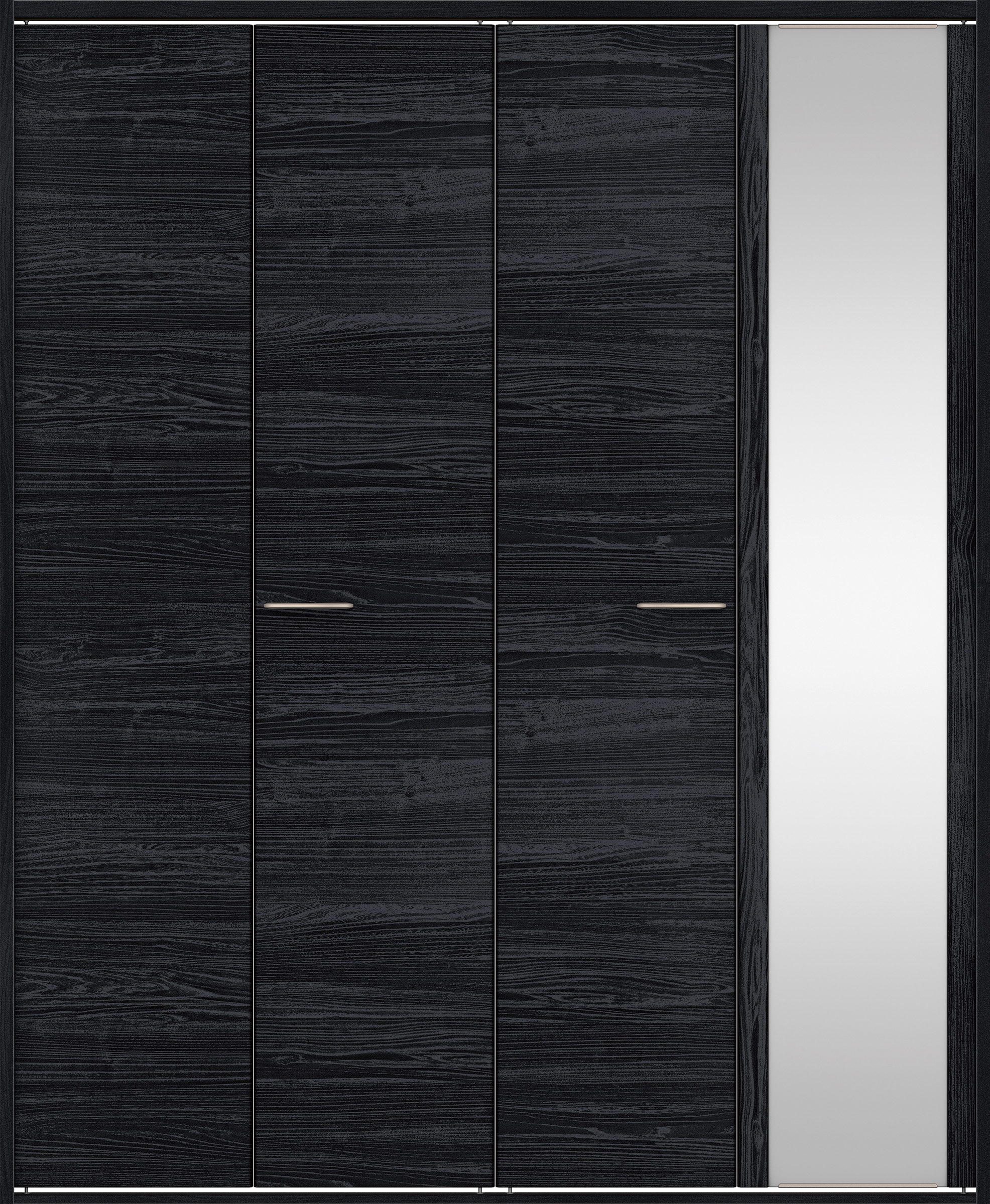 クローク収納　イエリア　折戸ユニット　フラット横木目タイプ　ミラー扉　四方枠（固定枠）　セット　１８２０幅（２Ｍ間口）　２０４５高　〈モスブラック柄〉　ハンドルラウンド型〈Ｔシルバー色〉