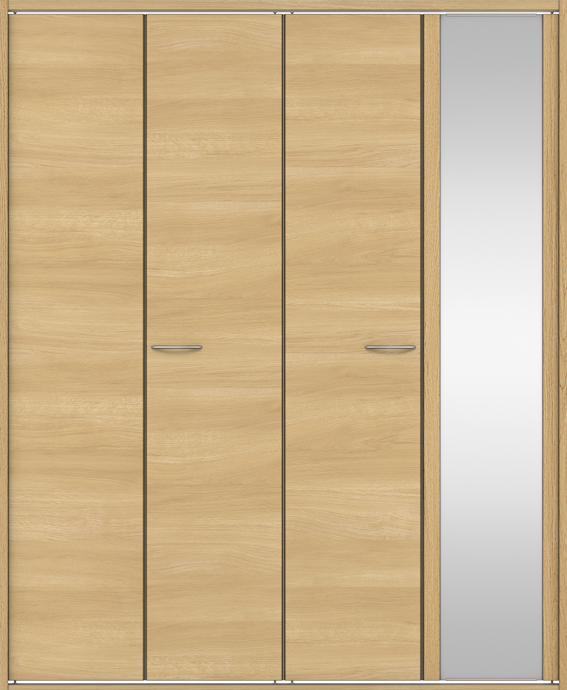 クローク収納　イエリア　折戸ユニット　フラット横木目タイプ　ミラー扉　四方枠（固定枠）　セット　１８２０幅（２Ｍ間口）　２０４５高　〈ライトオーカー柄〉　ハンドル角型〈ブラック色〉