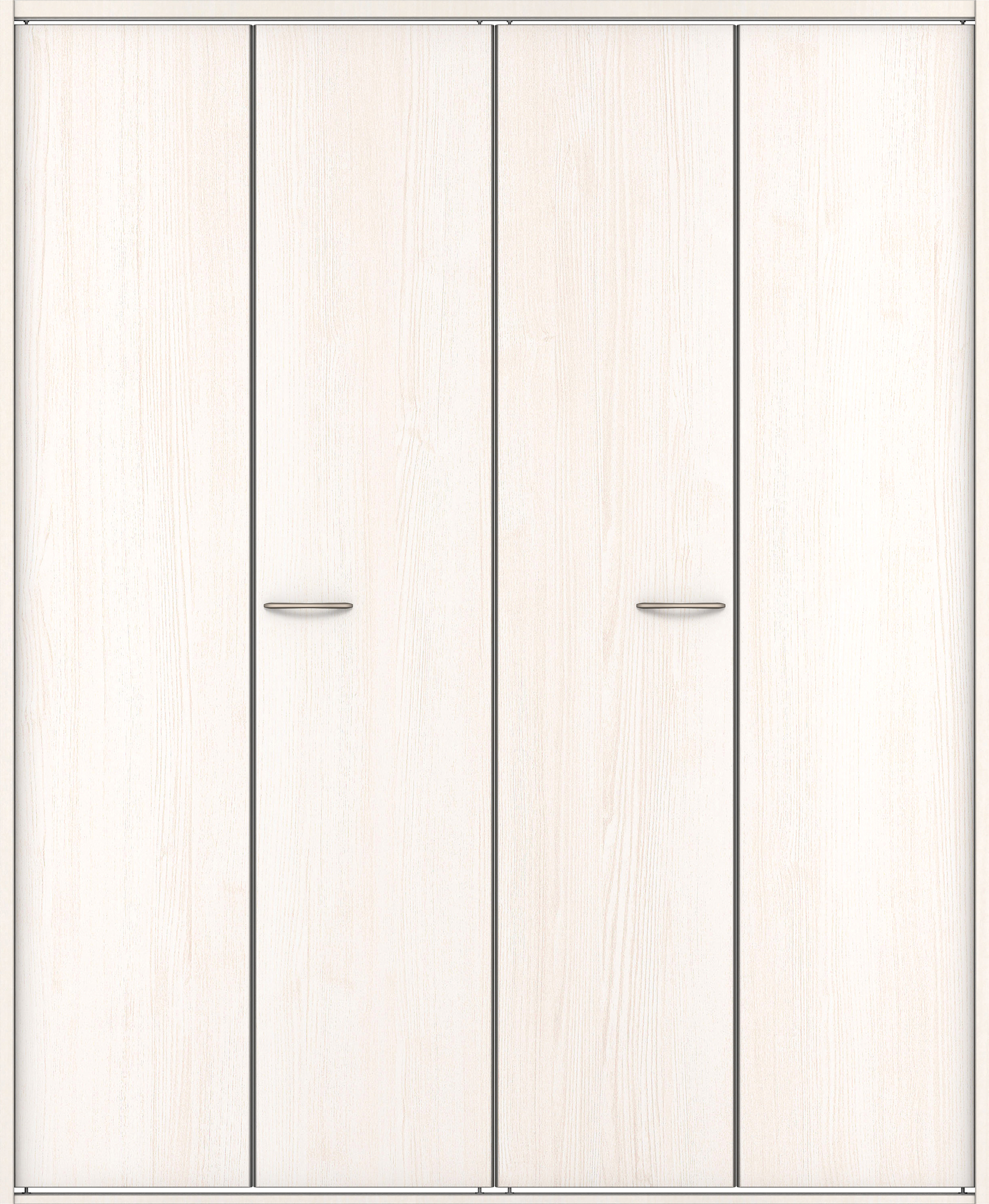 クローク収納　イエリア　折戸ユニット　フラット縦木目タイプ　ウッド扉　四方枠（固定枠）　セット　１６４４幅（６尺小間口）　２０４５高　〈ネオホワイト柄〉　ハンドルラウンド型〈Ｔシルバー色〉