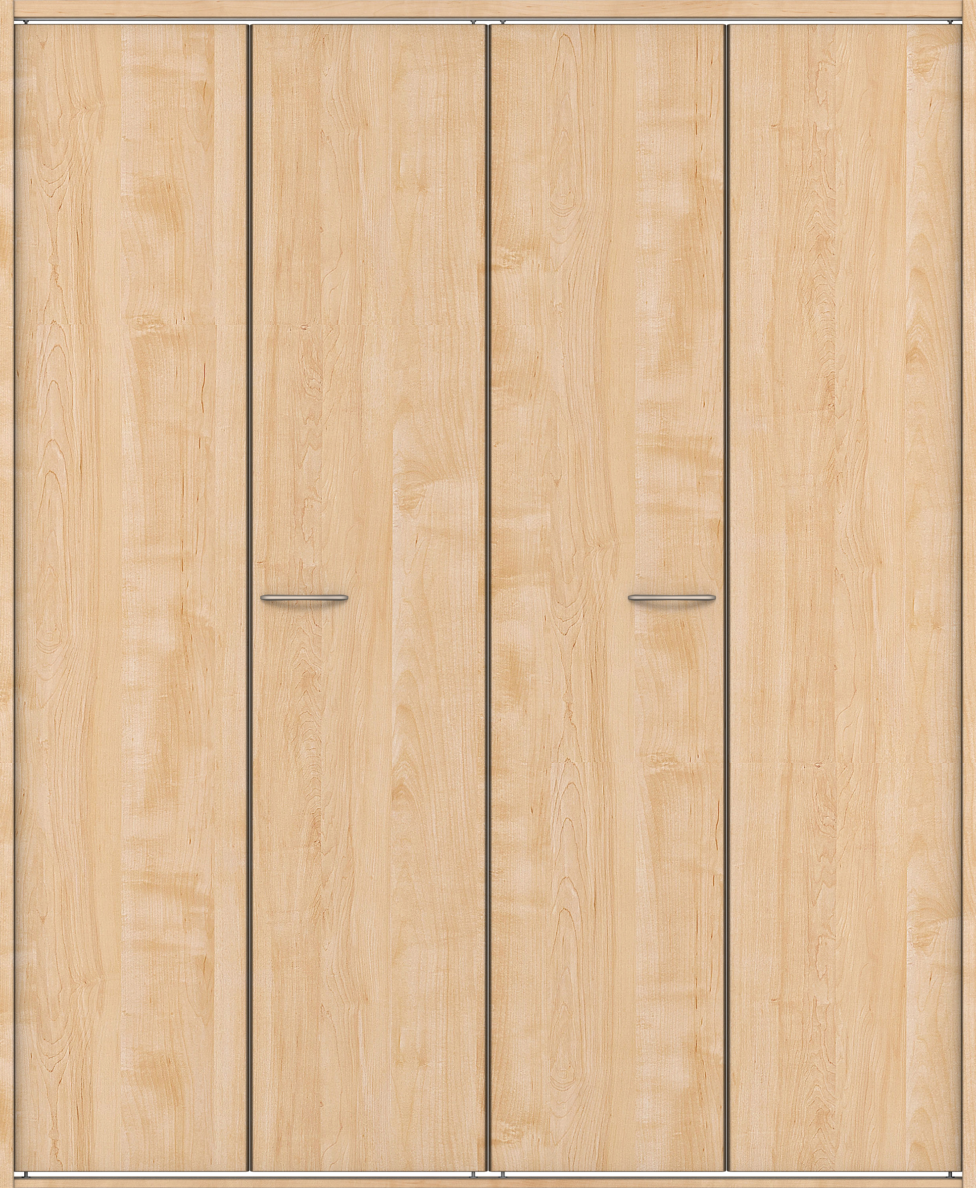 クローク収納　イエリア　折戸ユニット　フラット縦木目タイプ　ウッド扉　四方枠（固定枠）　セット　１８２０幅（２Ｍ間口）　２０４５高　〈ミルベージュ柄〉　ハンドルラウンド型〈Ｔシルバー色〉