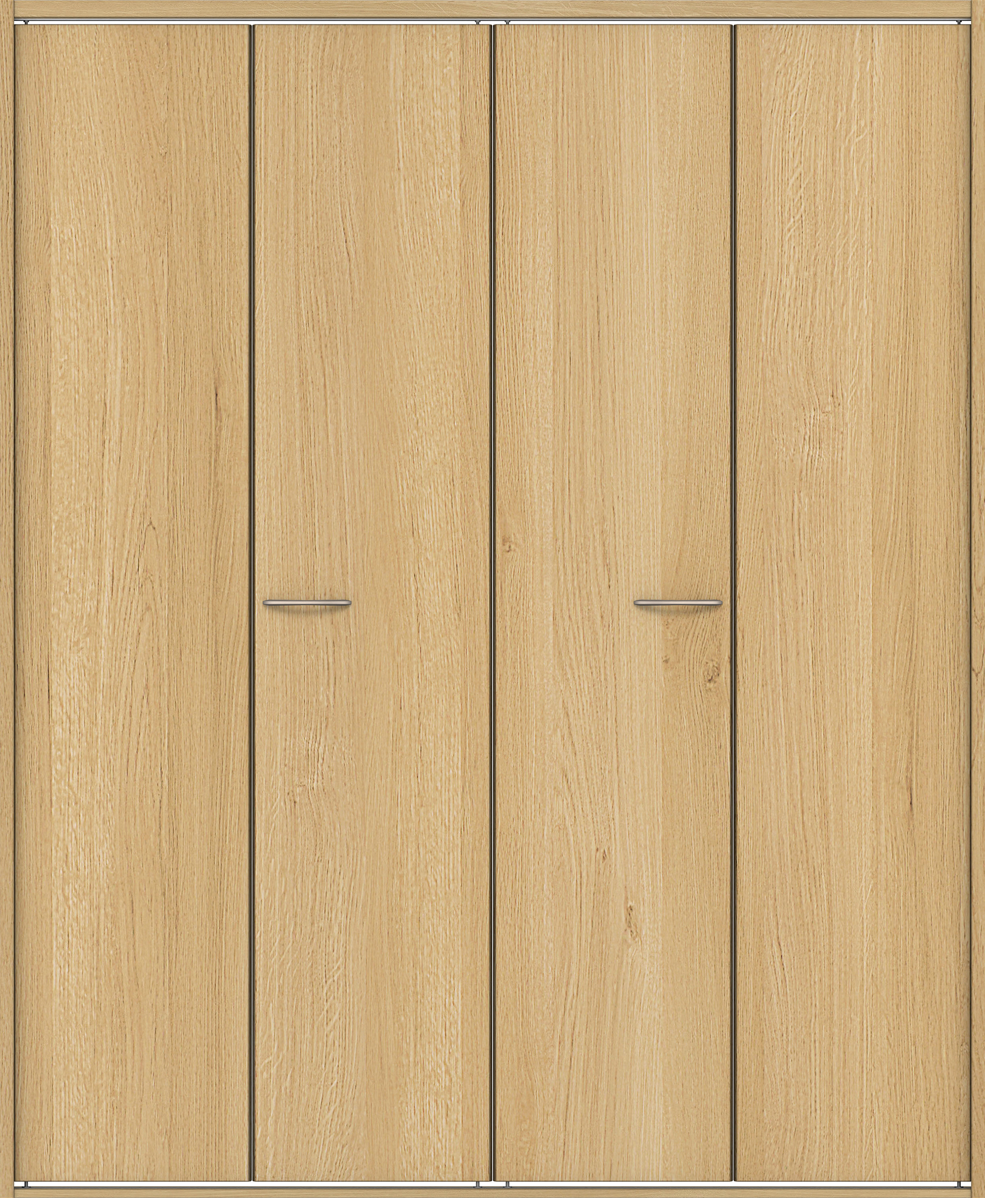 クローク収納　イエリア　折戸ユニット　フラット縦木目タイプ　ウッド扉　四方枠（固定枠）　セット　１６４４幅（６尺小間口）　２０４５高　〈ライトオーカー柄〉　ハンドルラウンド型〈Ｔシルバー色〉