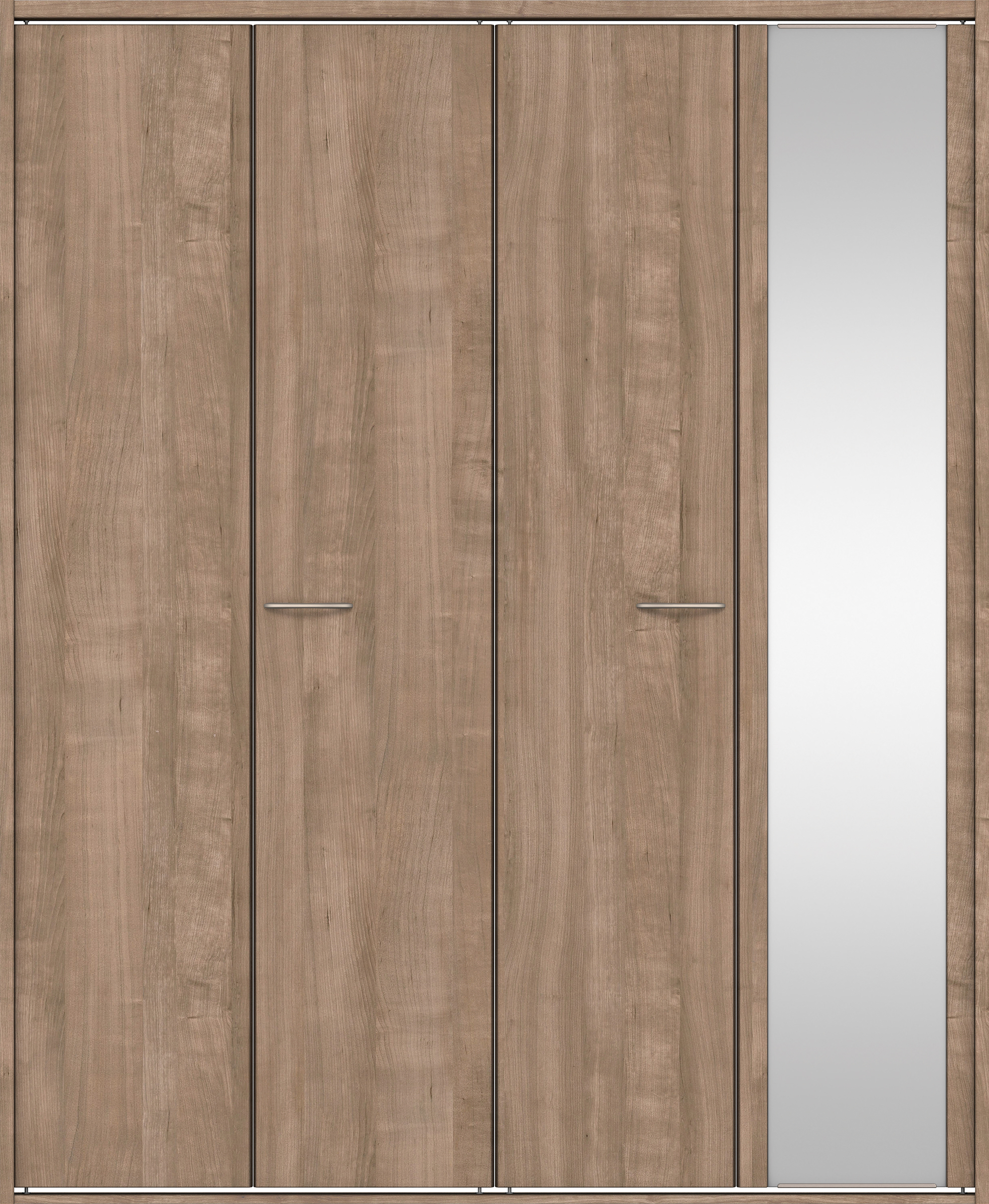 クローク収納　イエリア　折戸ユニット　フラット縦木目タイプ　ミラー扉　四方枠（固定枠）　セット　１８２０幅（２Ｍ間口）　２０４５高　〈トープグレー柄〉　ハンドルラウンド型〈Ｔシルバー色〉