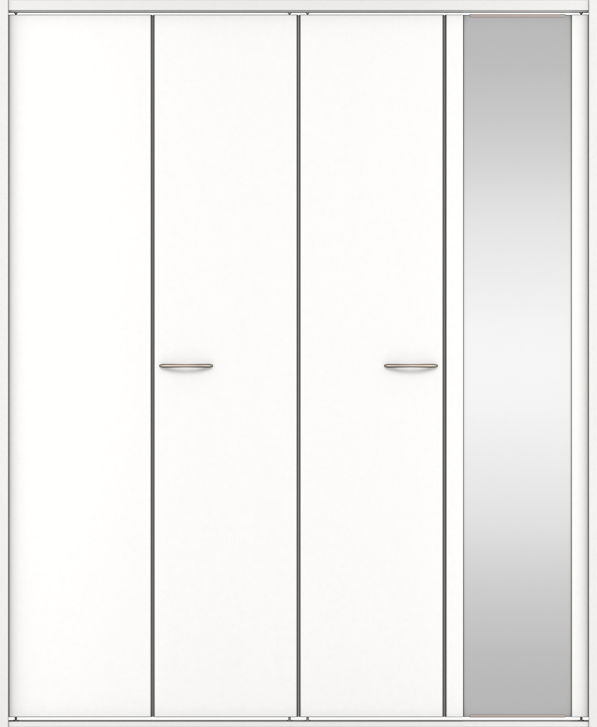 クローク収納　イエリア　折戸ユニット　フラット縦木目タイプ　ミラー扉　四方枠（固定枠）　セット　１６４４幅（６尺小間口）　２０４５高　〈パウダーホワイト柄〉　ハンドルラウンド型〈Ｔシルバー色〉