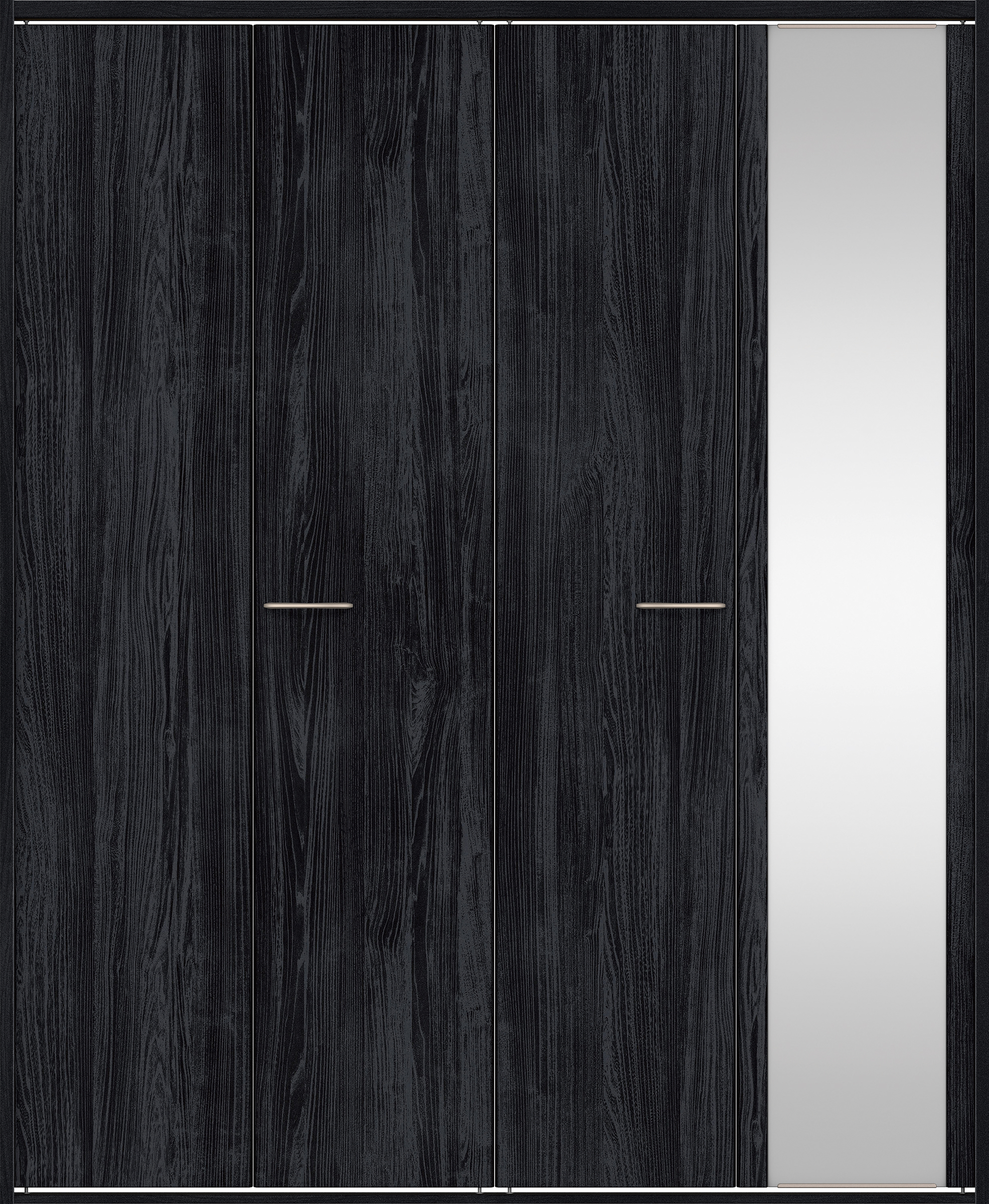 クローク収納　イエリア　折戸ユニット　フラット縦木目タイプ　ミラー扉　四方枠（固定枠）　セット　１６４４幅（６尺小間口）　２０４５高　〈モスブラック柄〉　ハンドルラウンド型〈Ｔシルバー色〉