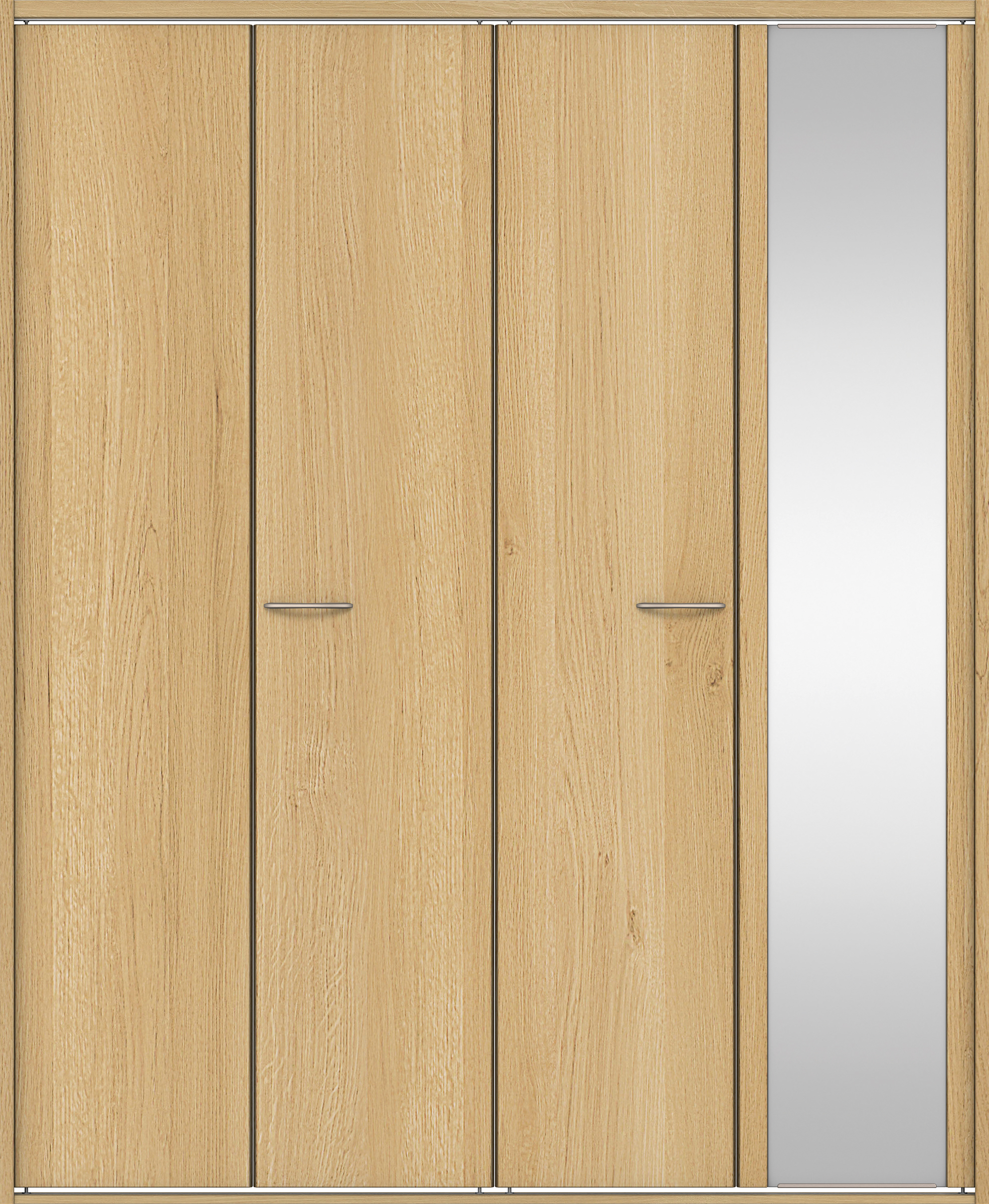 クローク収納　イエリア　折戸ユニット　フラット縦木目タイプ　ミラー扉　四方枠（固定枠）　セット　１８２０幅（２Ｍ間口）　２０４５高　〈ライトオーカー柄〉　ハンドルラウンド型〈Ｔシルバー色〉