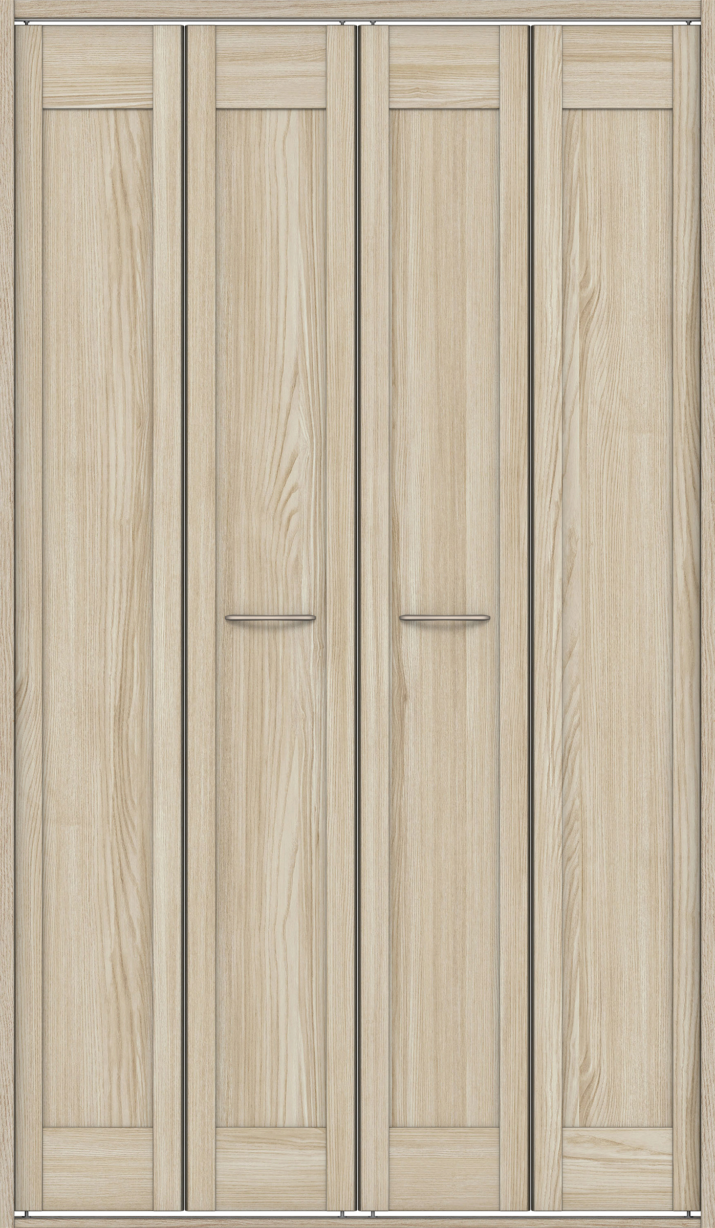 クローク収納　イエリア　折戸ユニット　カマチタイプ　ウッド扉　四方枠（固定枠）　セット　１１９０幅（４．５尺間口）　２０４５高　〈ソフトグレージュ柄〉　ハンドルラウンド型〈Ｔシルバー色〉