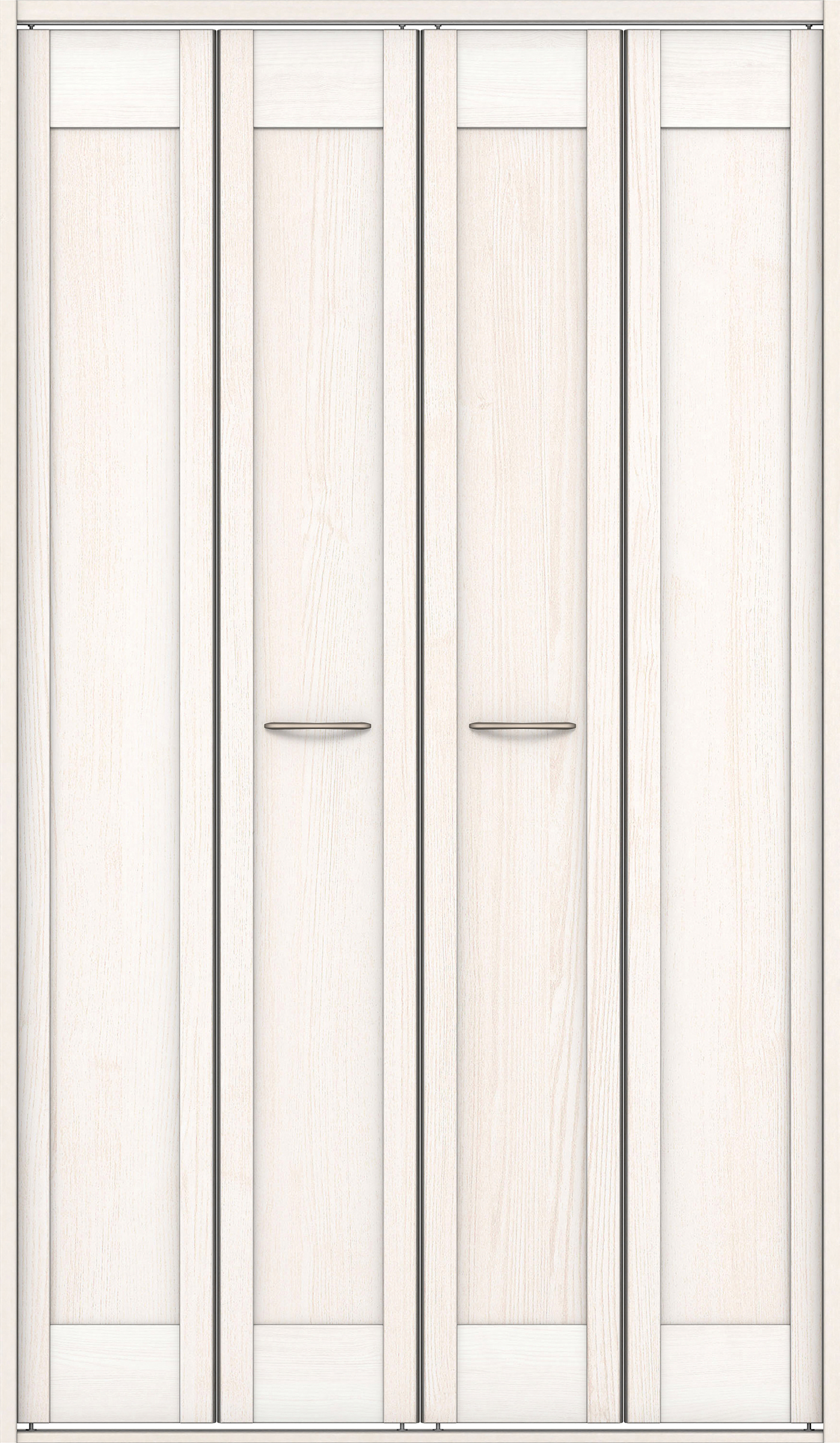 クローク収納　イエリア　折戸ユニット　カマチタイプ　ウッド扉　四方枠（固定枠）　セット　１１９０幅（４．５尺間口）　２０４５高　〈ネオホワイト柄〉　ハンドルラウンド型〈Ｔシルバー色〉