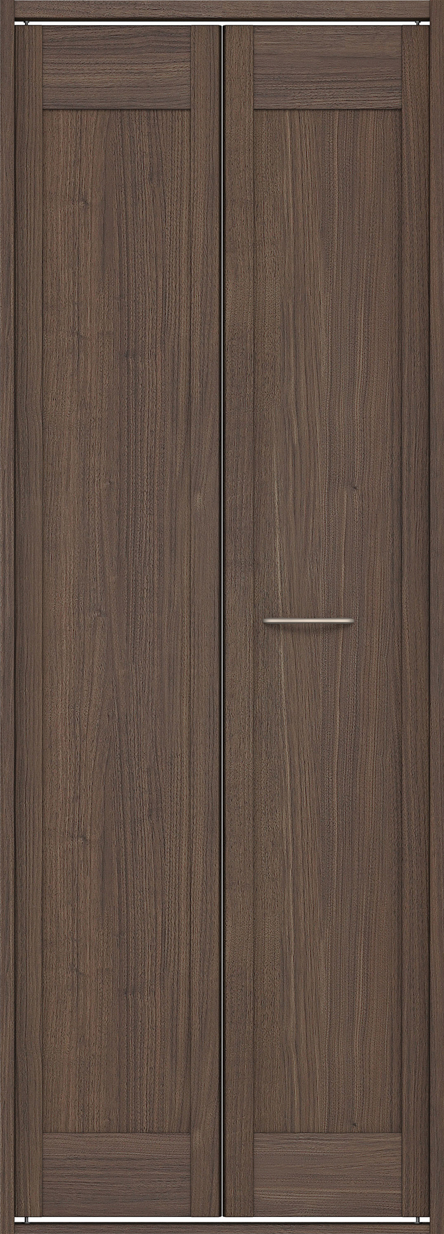 クローク収納　イエリア　折戸ユニット　カマチタイプ　ウッド扉　四方枠（固定枠）　セット　７３５幅（３尺間口）　２０４５高　〈ダルブラウン柄〉　ハンドルラウンド型〈Ｔシルバー色〉