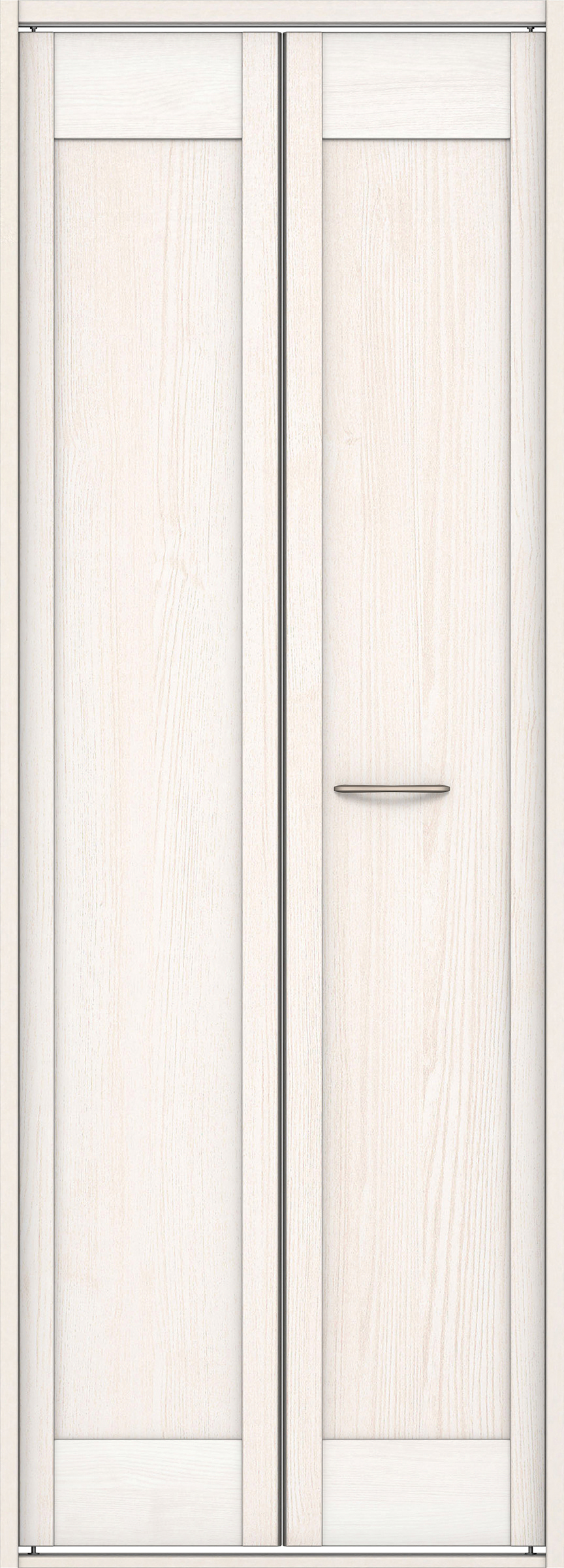 クローク収納　イエリア　折戸ユニット　カマチタイプ　ウッド扉　四方枠（固定枠）　セット　７３５幅（３尺間口）　２０４５高　〈ネオホワイト柄〉　ハンドルラウンド型〈Ｔシルバー色〉