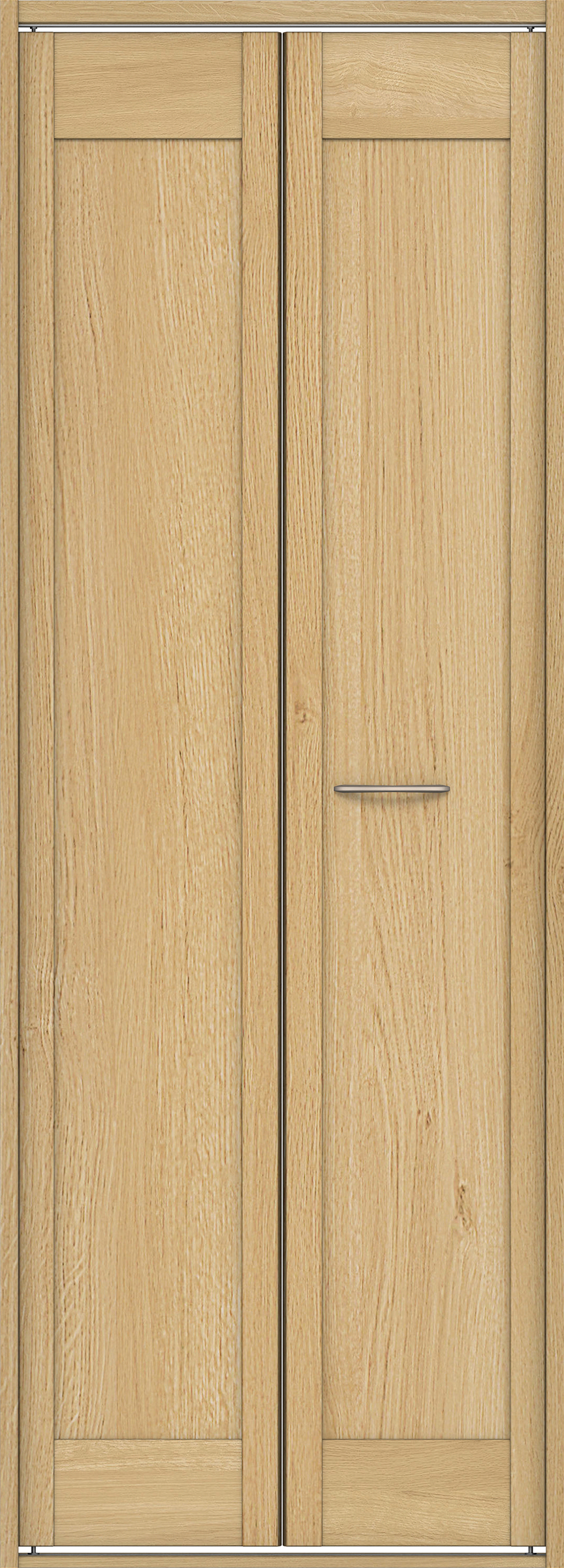 クローク収納　イエリア　折戸ユニット　カマチタイプ　ウッド扉　四方枠（固定枠）　セット　７３５幅（３尺間口）　２０４５高　〈ライトオーカー柄〉　ハンドルラウンド型〈Ｔシルバー色〉