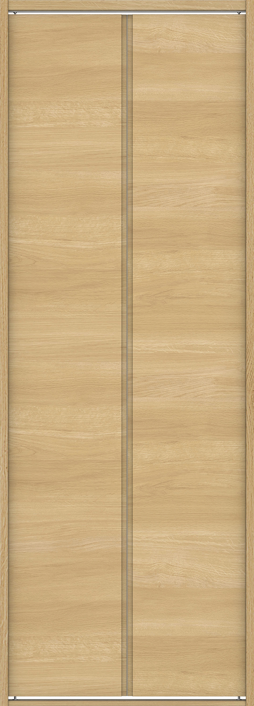 クローク収納　イエリア　折戸ユニット　ハンドルレス横木目タイプ　ウッド扉　四方枠（固定枠）　セット　８２０幅（１Ｍ間口）　２０４５高　〈ライトオーカー柄〉　ハンドルレス