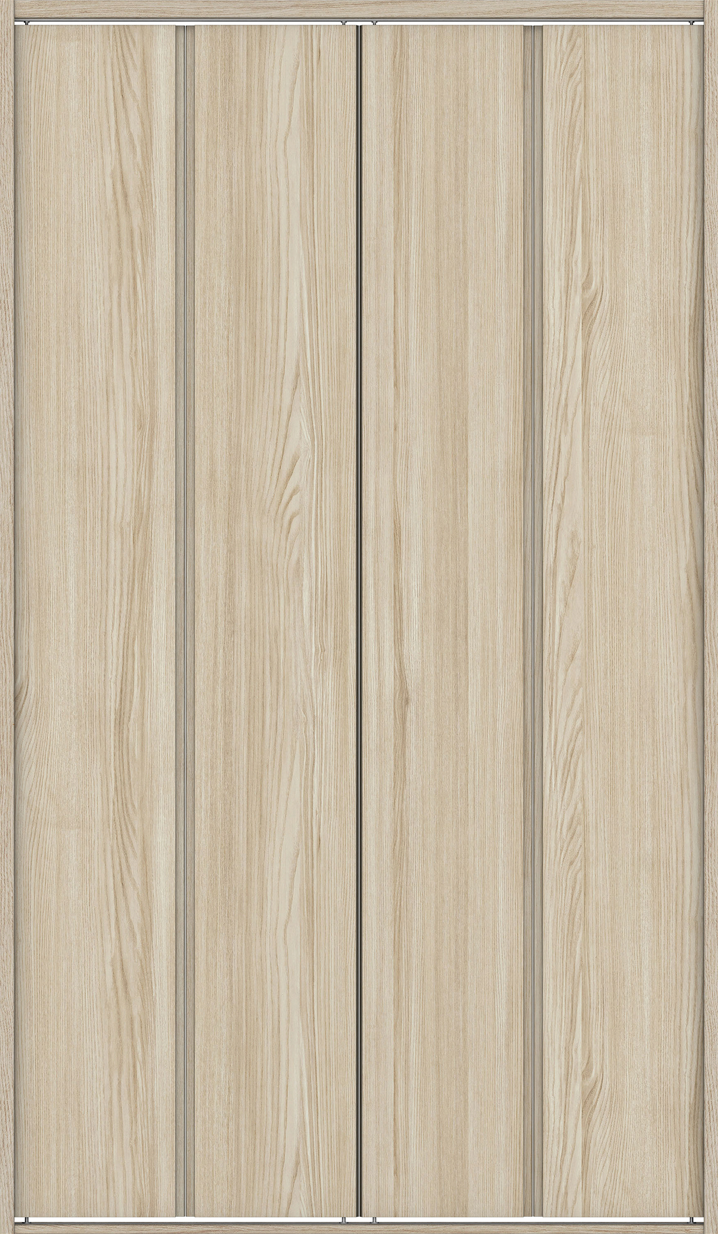 クローク収納　イエリア　折戸ユニット　ハンドルレス縦木目タイプ　ウッド扉　四方枠（固定枠）　セット　１３２０幅（１．５Ｍ間口）　２０４５高　〈ソフトグレージュ柄〉　ハンドルレス