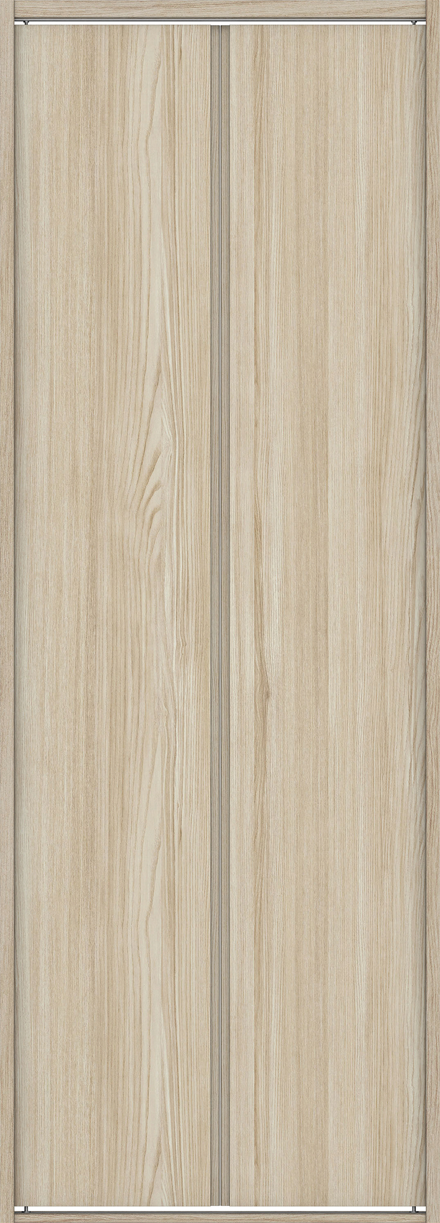 クローク収納　イエリア　折戸ユニット　ハンドルレス縦木目タイプ　ウッド扉　四方枠（固定枠）　セット　８２０幅（１Ｍ間口）　２０４５高　〈ソフトグレージュ柄〉　ハンドルレス