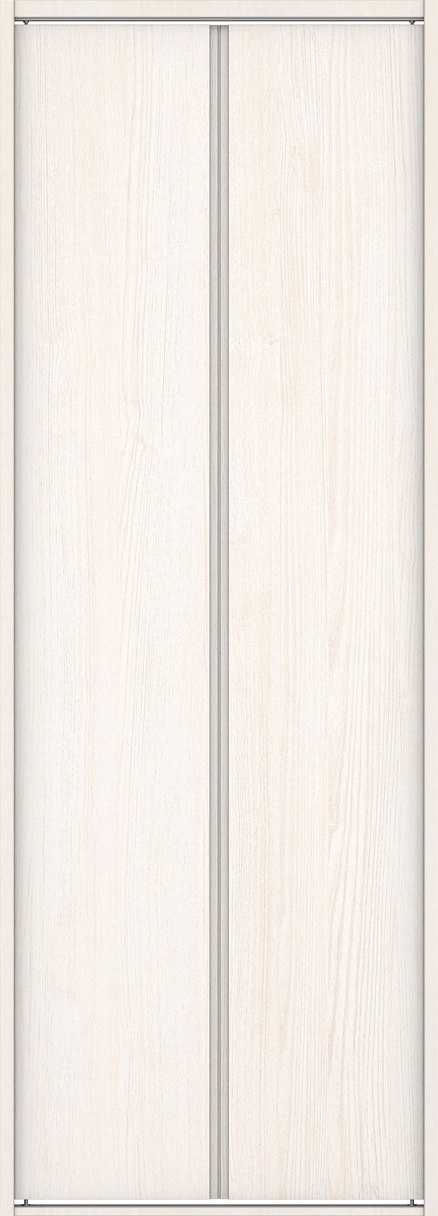クローク収納　イエリア　折戸ユニット　ハンドルレス縦木目タイプ　ウッド扉　四方枠（固定枠）　セット　８２０幅（１Ｍ間口）　２０４５高　〈ネオホワイト柄〉　ハンドルレス