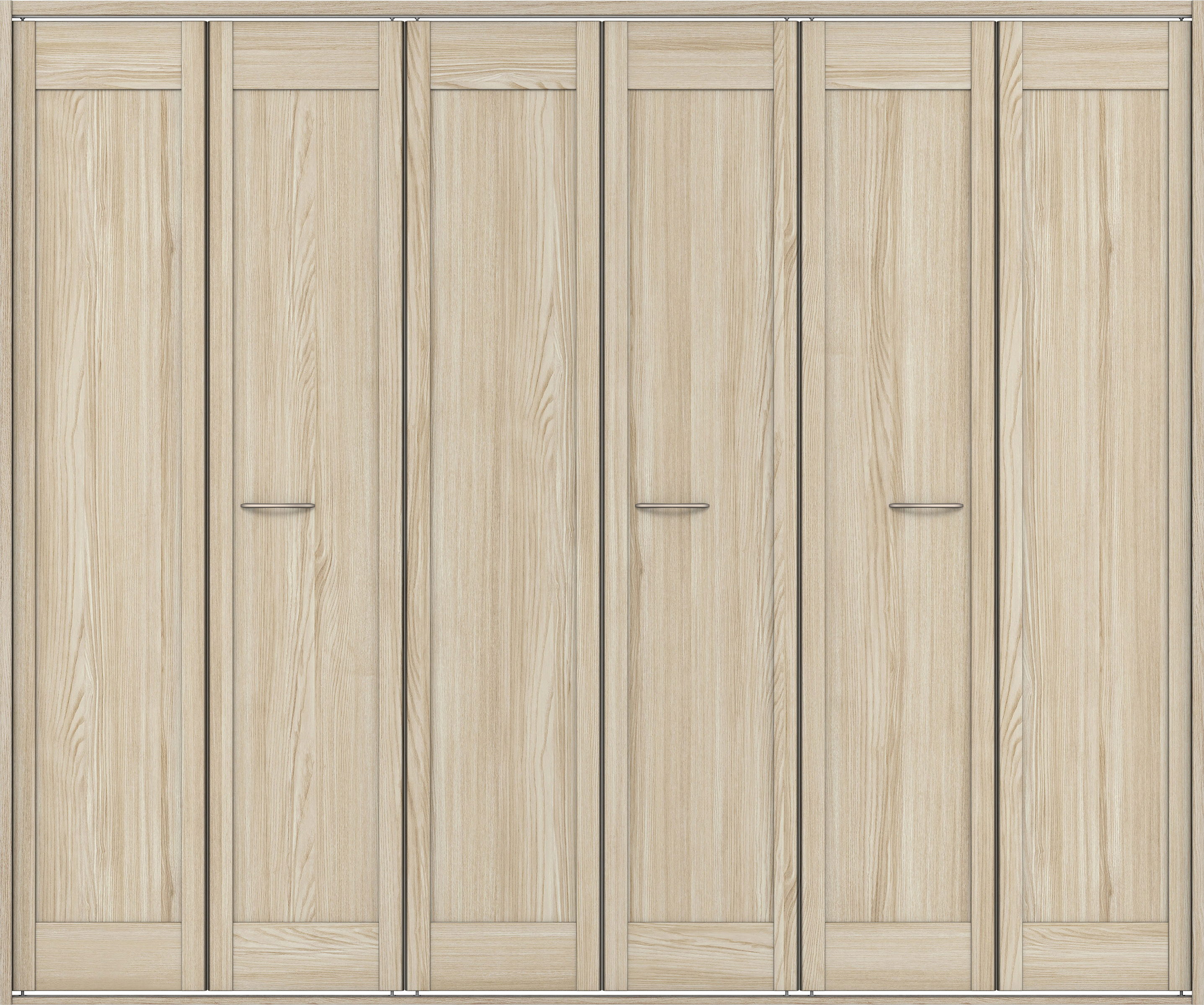 クローク収納　イエリア　折戸ユニット　カマチタイプ　ウッド扉　四方枠（固定枠）　セット　２４５０幅（９尺間口）　２０４５高　〈ソフトグレージュ柄〉　ハンドルラウンド型〈Ｔシルバー色〉