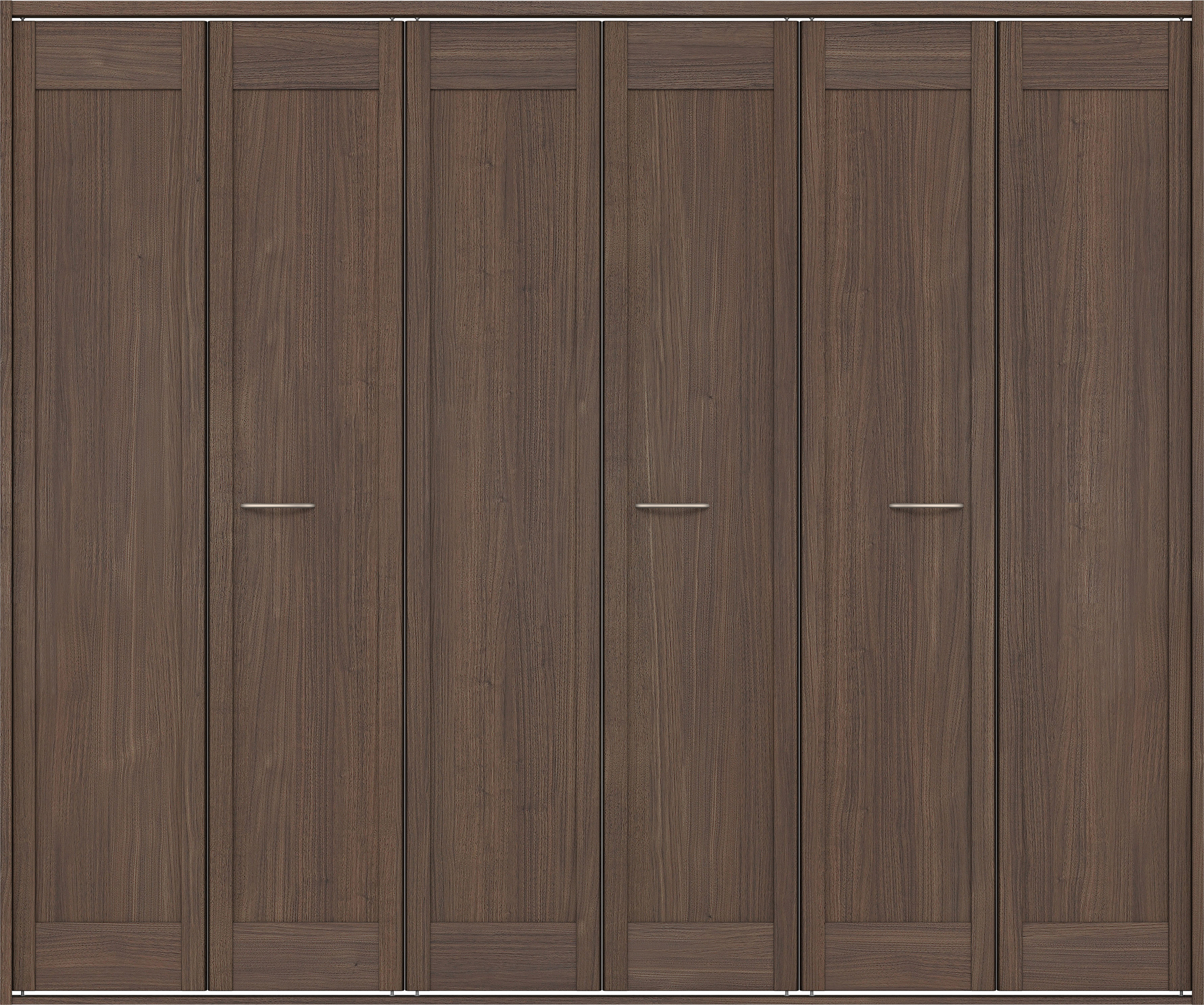 クローク収納　イエリア　折戸ユニット　カマチタイプ　ウッド扉　四方枠（固定枠）　セット　２４５０幅（９尺間口）　２０４５高　〈ダルブラウン柄〉　ハンドルラウンド型〈Ｔシルバー色〉