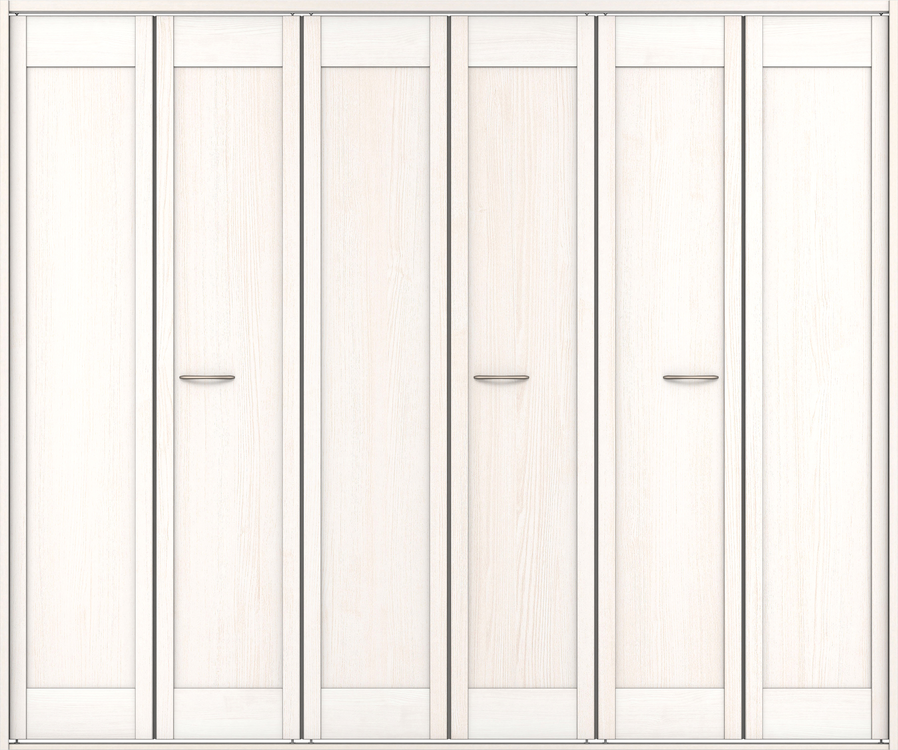 クローク収納　イエリア　折戸ユニット　カマチタイプ　ウッド扉　四方枠（固定枠）　セット　２４５０幅（９尺間口）　２０４５高　〈ネオホワイト柄〉　ハンドルラウンド型〈Ｔシルバー色〉