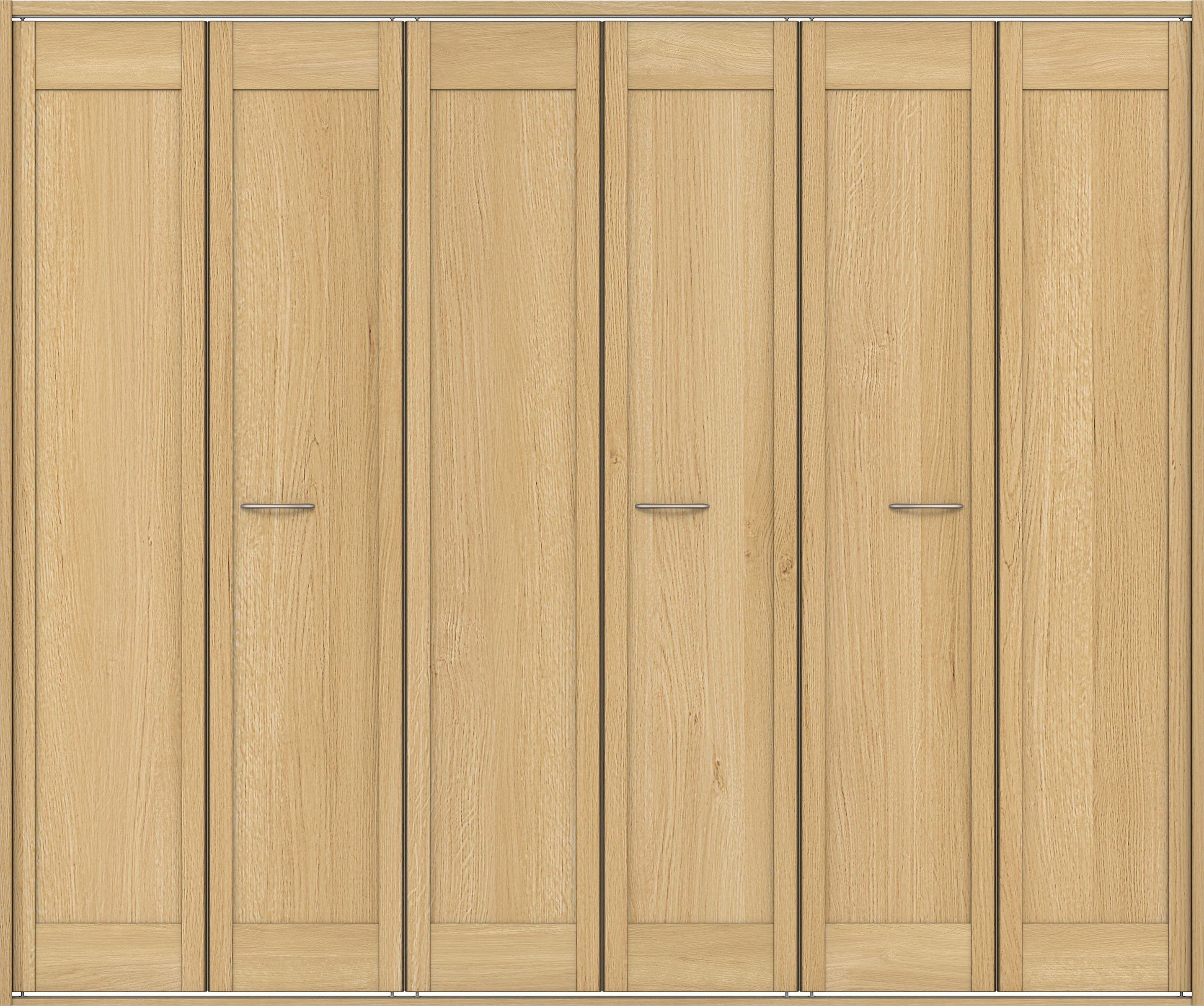 クローク収納　イエリア　折戸ユニット　カマチタイプ　ウッド扉　四方枠（固定枠）　セット　２４５０幅（９尺間口）　２０４５高　〈ライトオーカー柄〉　ハンドルラウンド型〈Ｔシルバー色〉