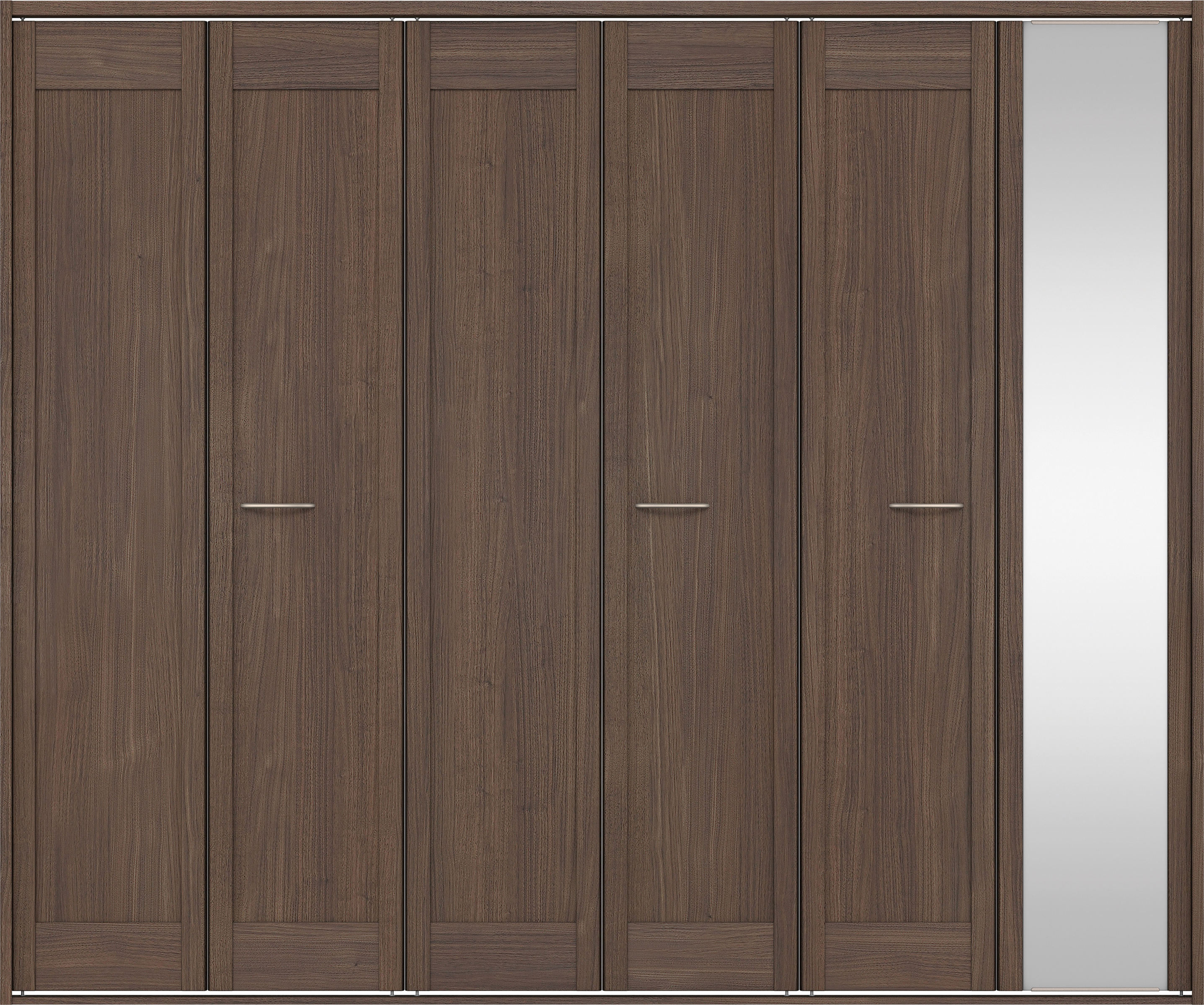 クローク収納　イエリア　折戸ユニット　カマチタイプ　ミラー扉　四方枠（固定枠）　セット　２４５０幅（９尺間口）　２０４５高　〈ダルブラウン柄〉　ハンドルラウンド型〈Ｔシルバー色〉