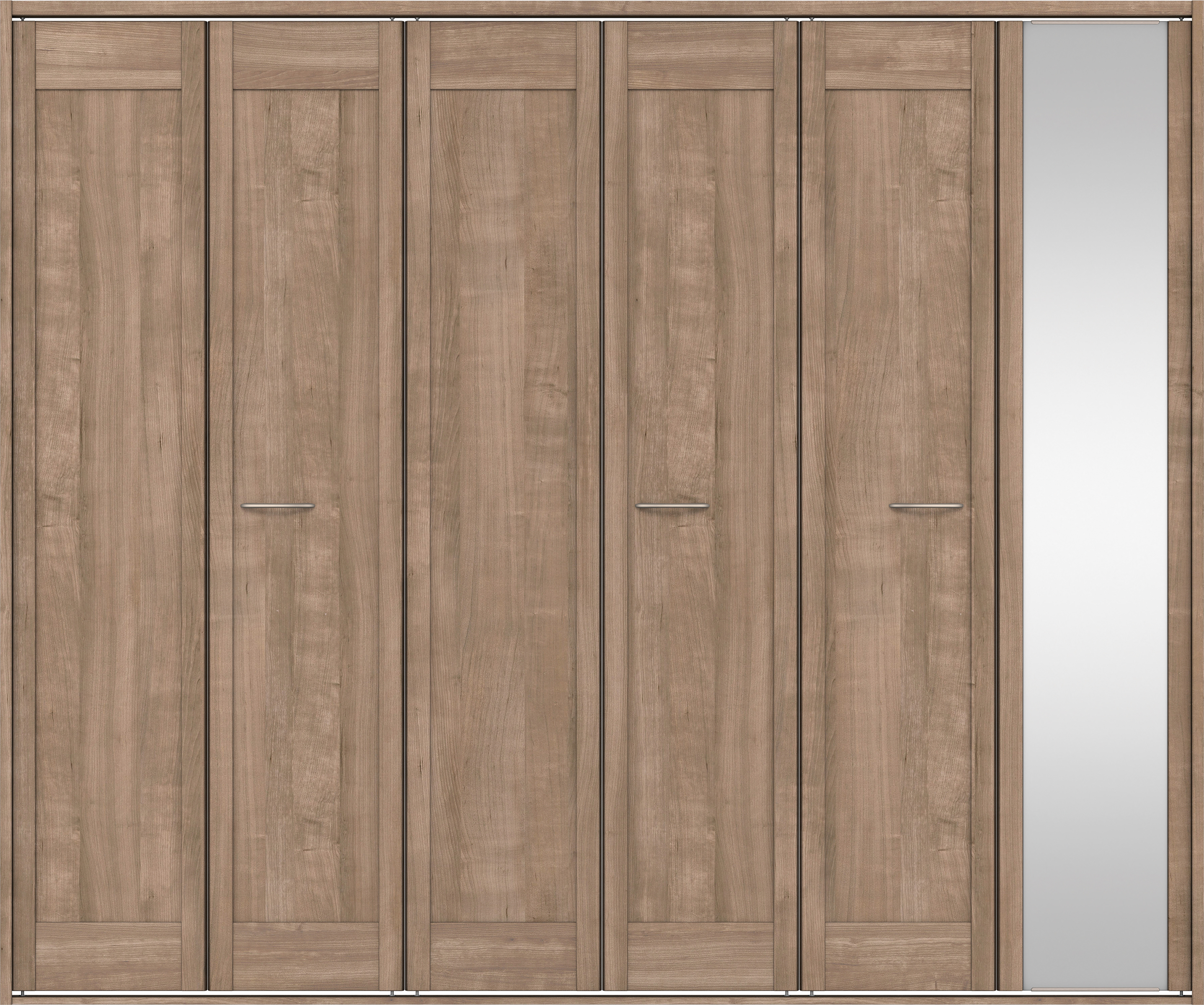 クローク収納　イエリア　折戸ユニット　カマチタイプ　ミラー扉　四方枠（固定枠）　セット　２４５０幅（９尺間口）　２０４５高　〈トープグレー柄〉　ハンドルラウンド型〈Ｔシルバー色〉