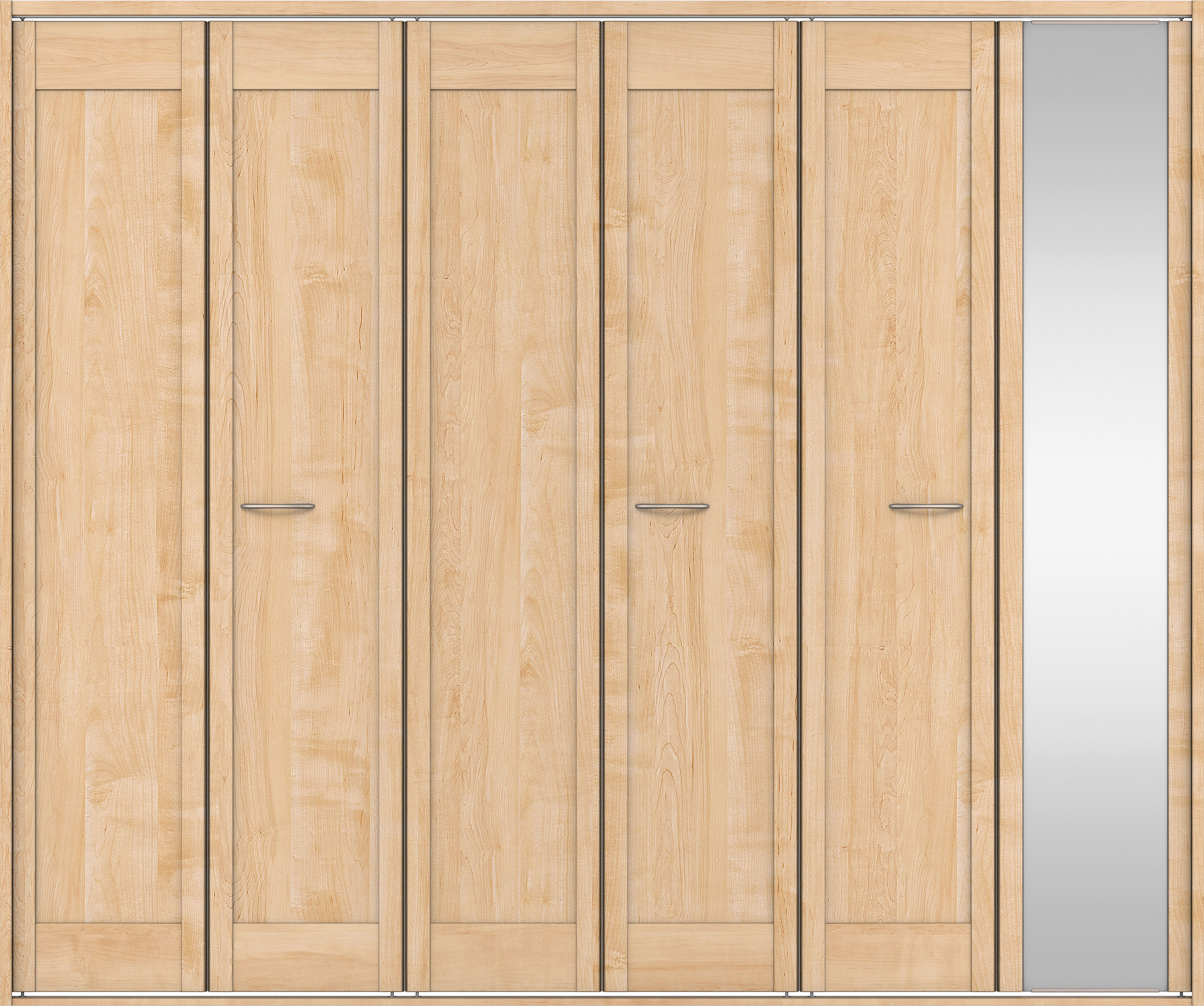 クローク収納　イエリア　折戸ユニット　カマチタイプ　ミラー扉　四方枠（固定枠）　セット　２４５０幅（９尺間口）　２０４５高　〈ミルベージュ柄〉　ハンドルラウンド型〈Ｔシルバー色〉