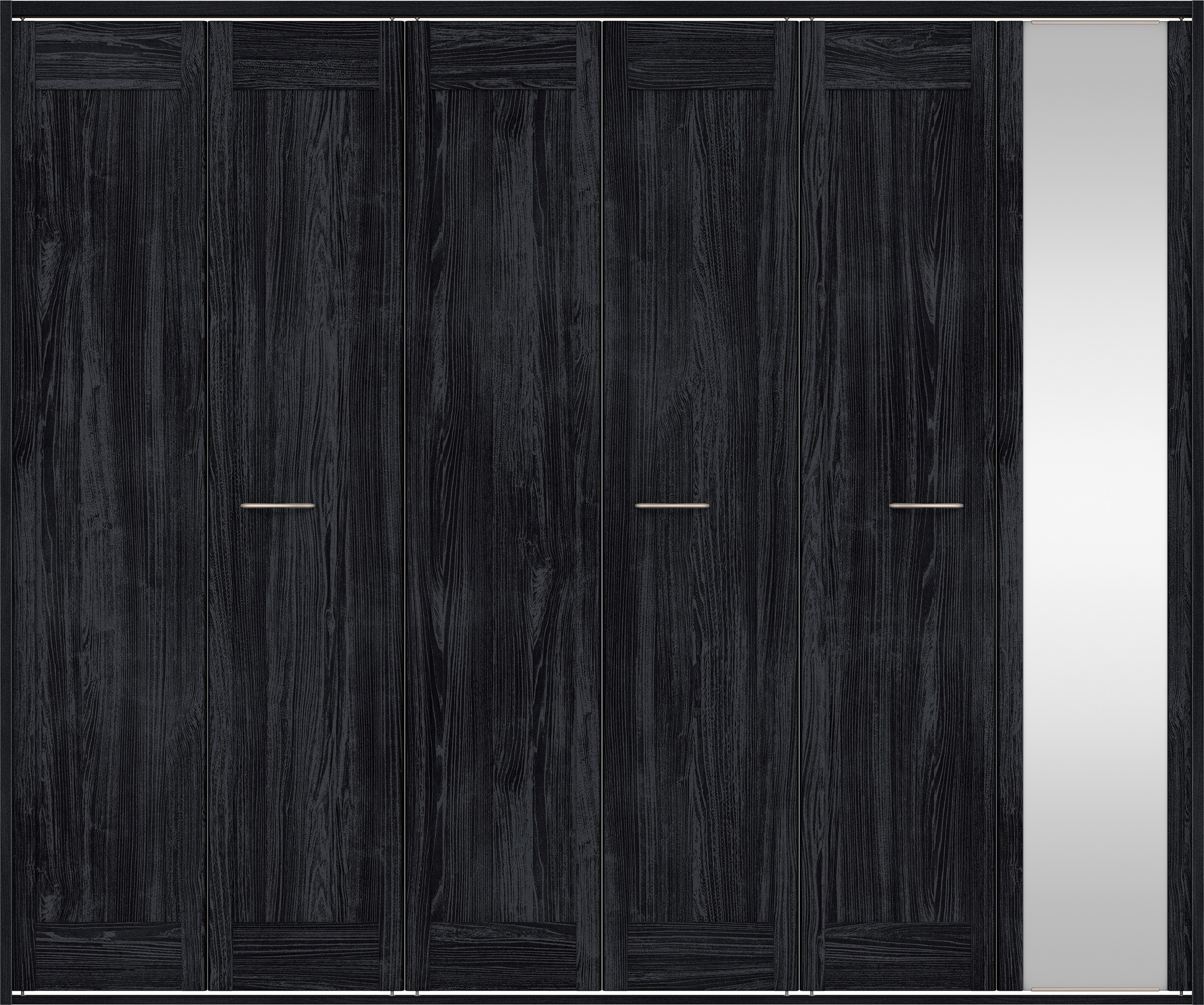 クローク収納　イエリア　折戸ユニット　カマチタイプ　ミラー扉　四方枠（固定枠）　セット　２４５０幅（９尺間口）　２０４５高　〈モスブラック柄〉　ハンドルラウンド型〈Ｔシルバー色〉