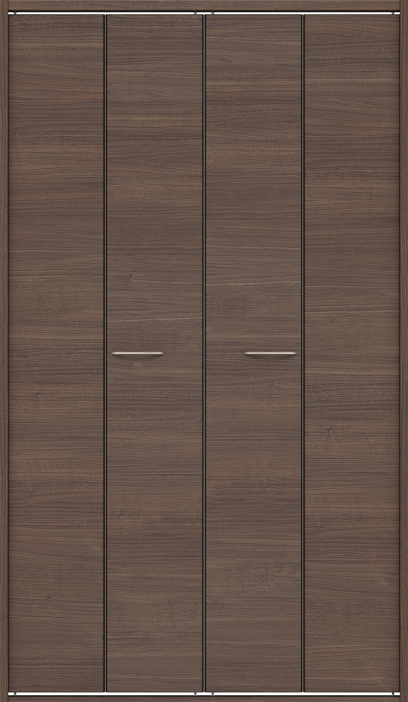 クローク収納　イエリア　折戸ユニット　フラット横木目タイプ　ウッド扉　四方枠（固定枠）　セット　１３２０幅（１．５Ｍ間口）　２０４５高　〈ダルブラウン柄〉　ハンドルラウンド型〈Ｔシルバー色〉
