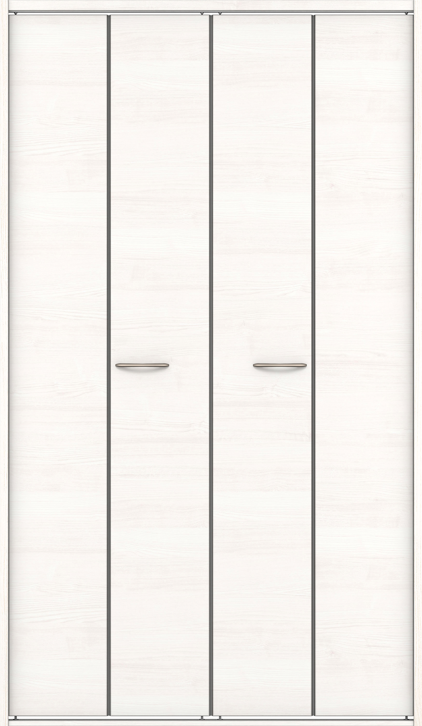 クローク収納　イエリア　折戸ユニット　フラット横木目タイプ　ウッド扉　四方枠（固定枠）　セット　１３２０幅（１．５Ｍ間口）　２０４５高　〈ネオホワイト柄〉　ハンドルラウンド型〈Ｔシルバー色〉